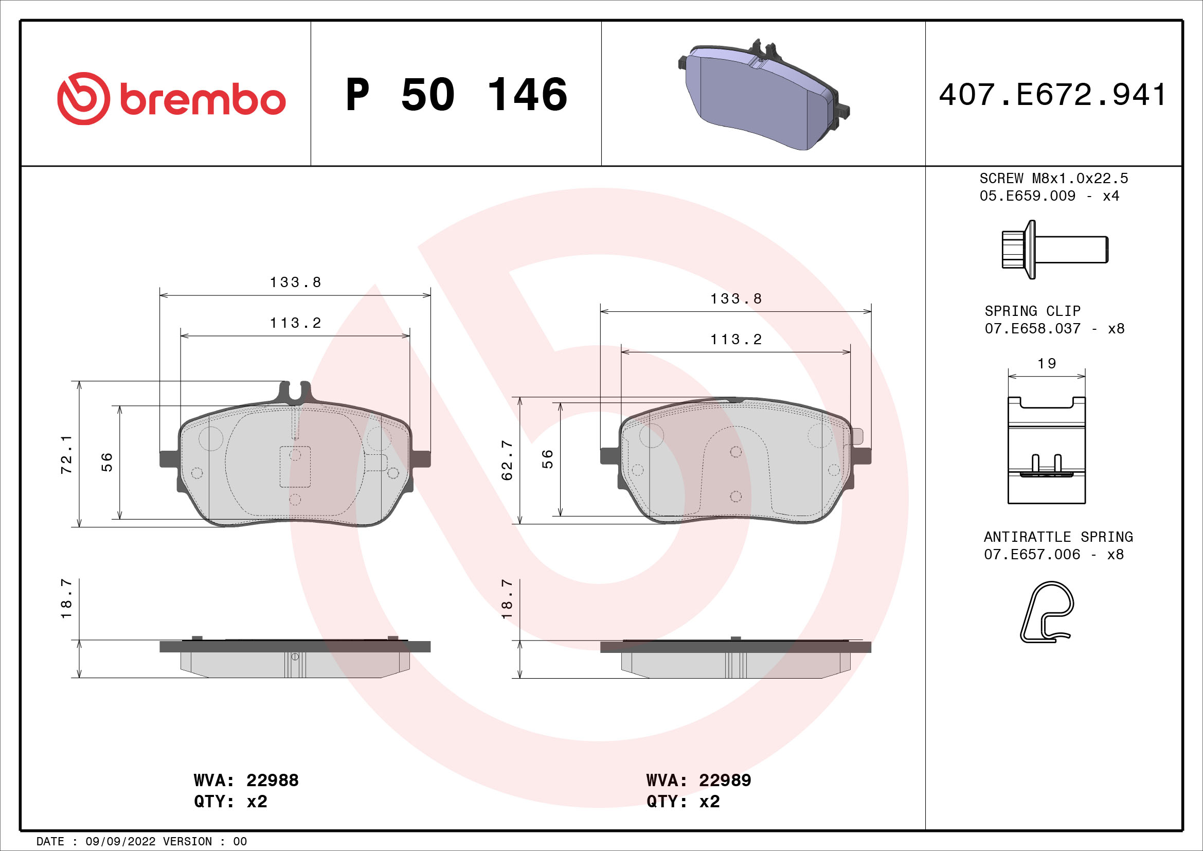 Brake Pad Set, disc brake - P 50 146 BREMBO