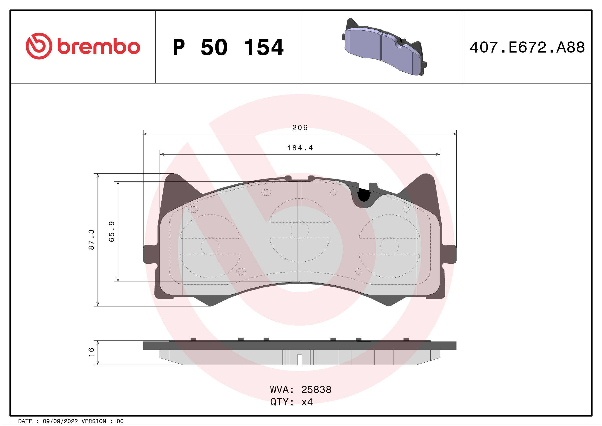 Brake Pad Set, disc brake - P 50 154 BREMBO
