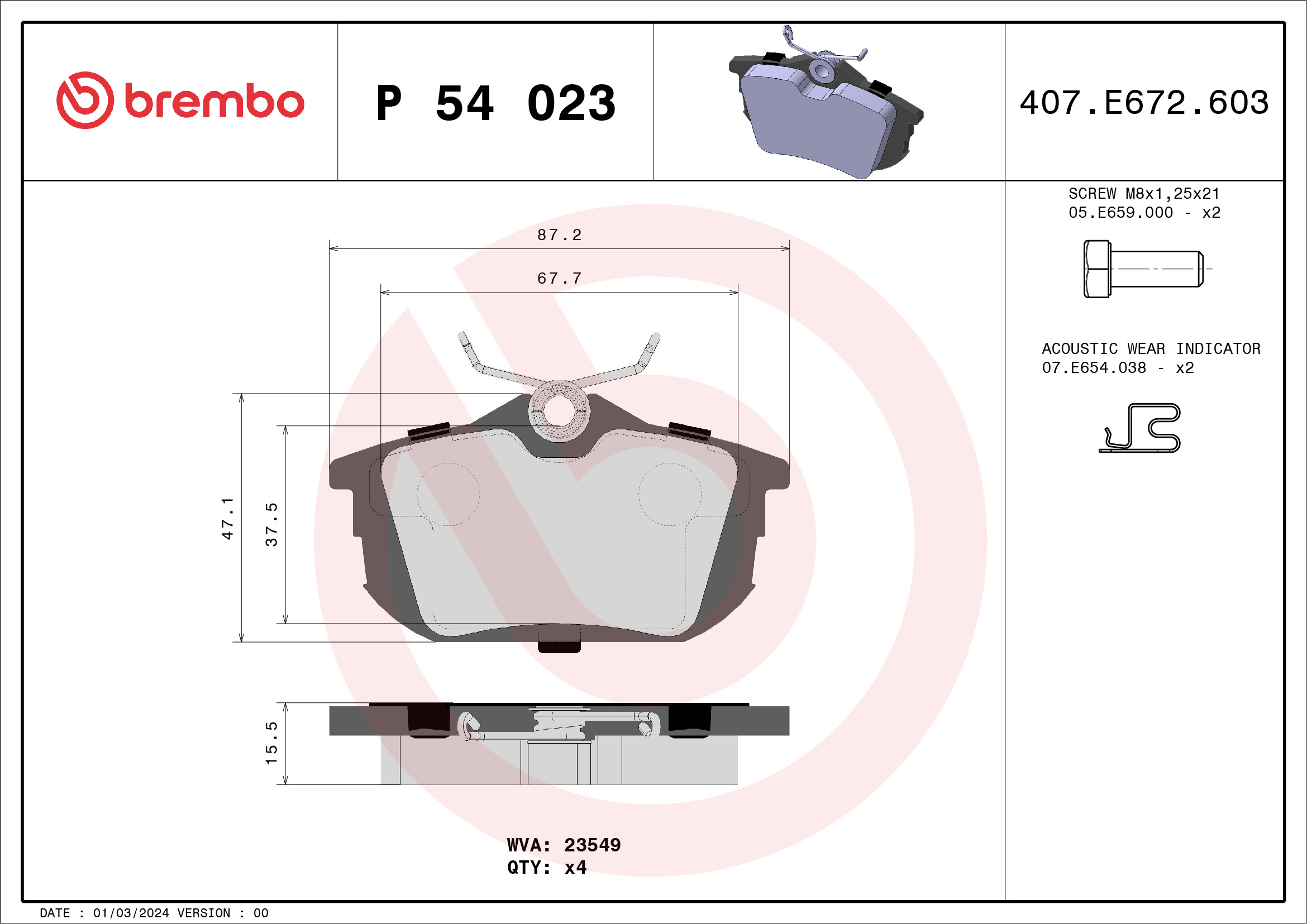 Kit pastiglie freno, Freno a disco - P 54 023 BREMBO