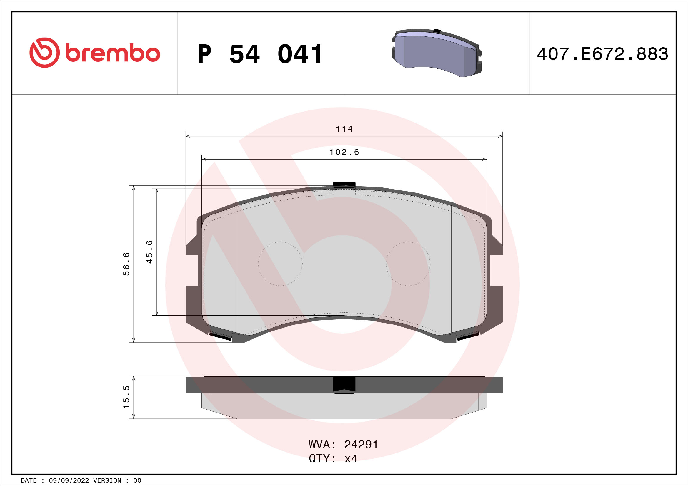 Brake Pad Set, disc brake - P 54 041 BREMBO