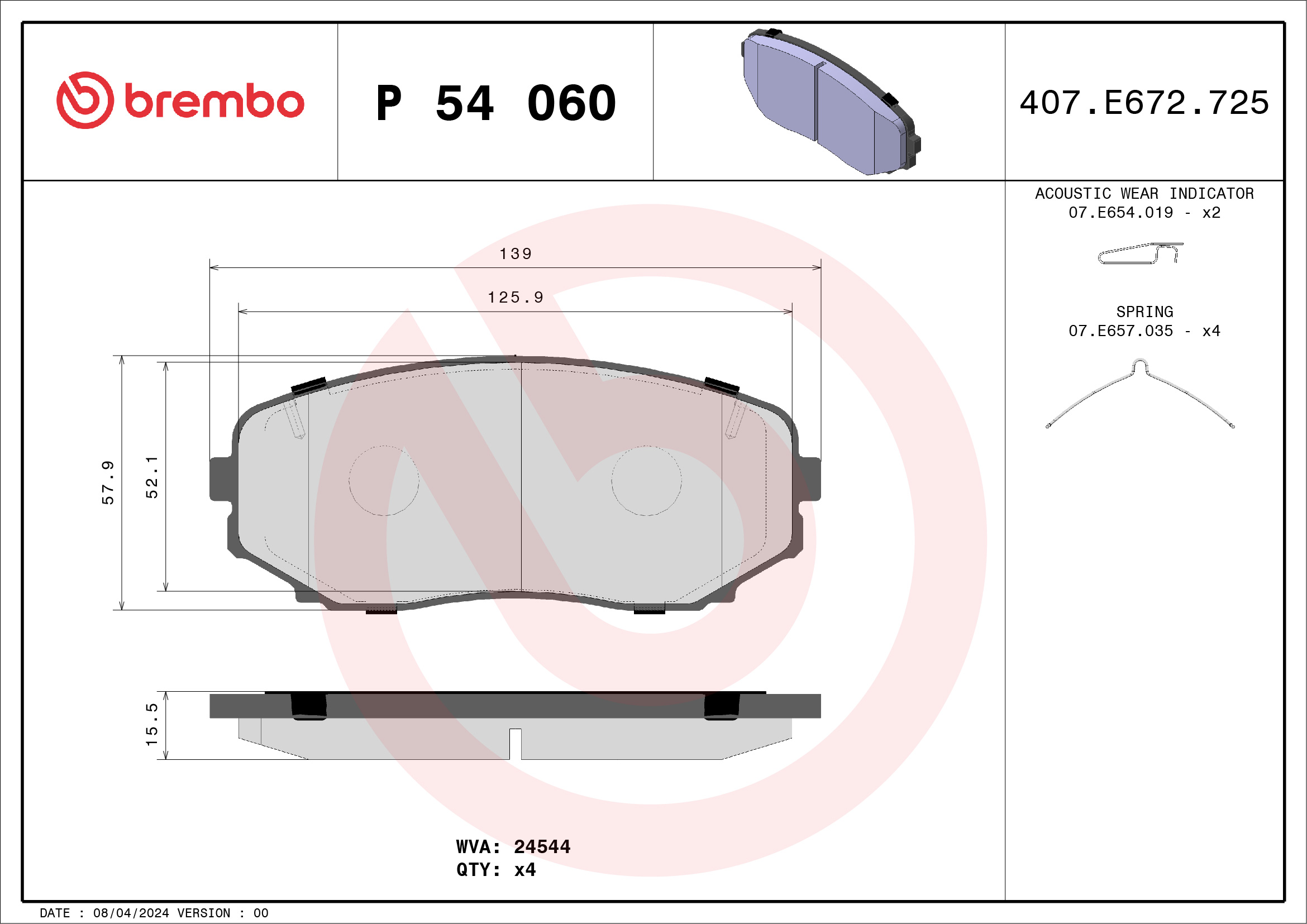 Kit pastiglie freno, Freno a disco - P 54 060 BREMBO
