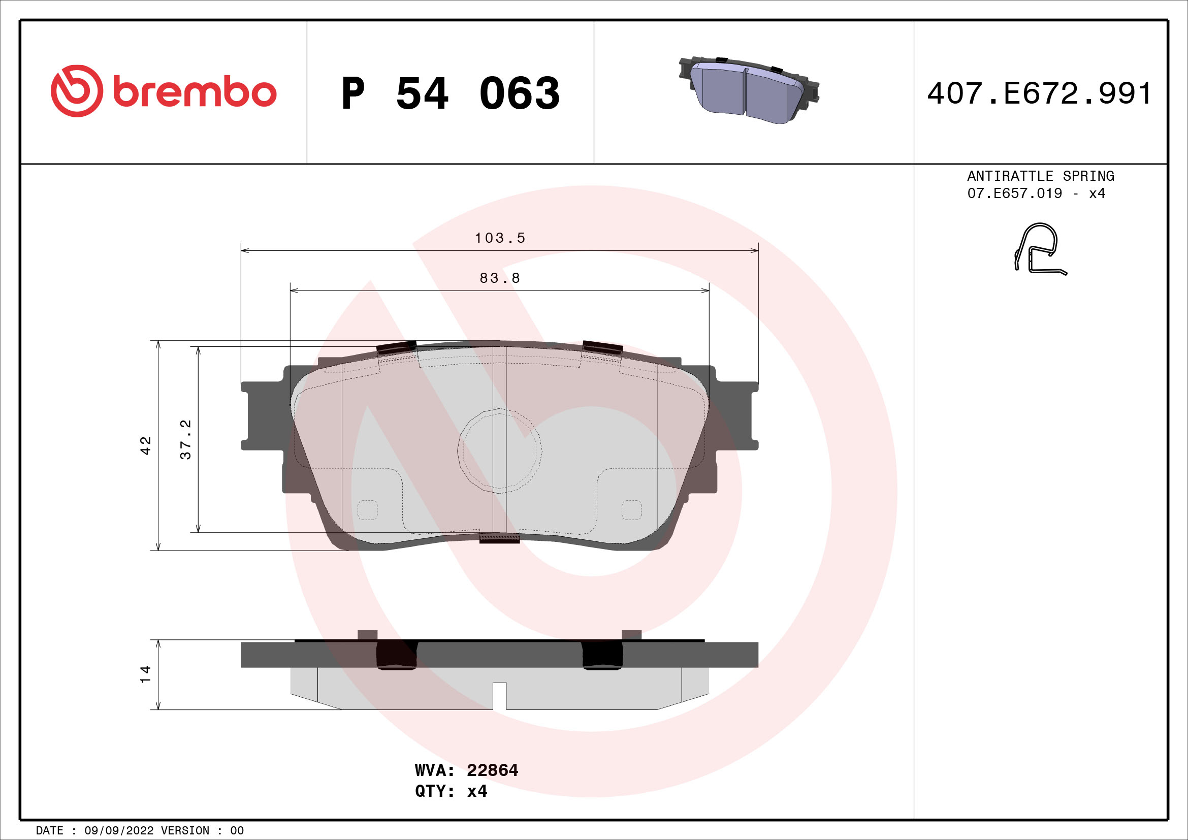 Kit pastiglie freno, Freno a disco - P 54 063 BREMBO