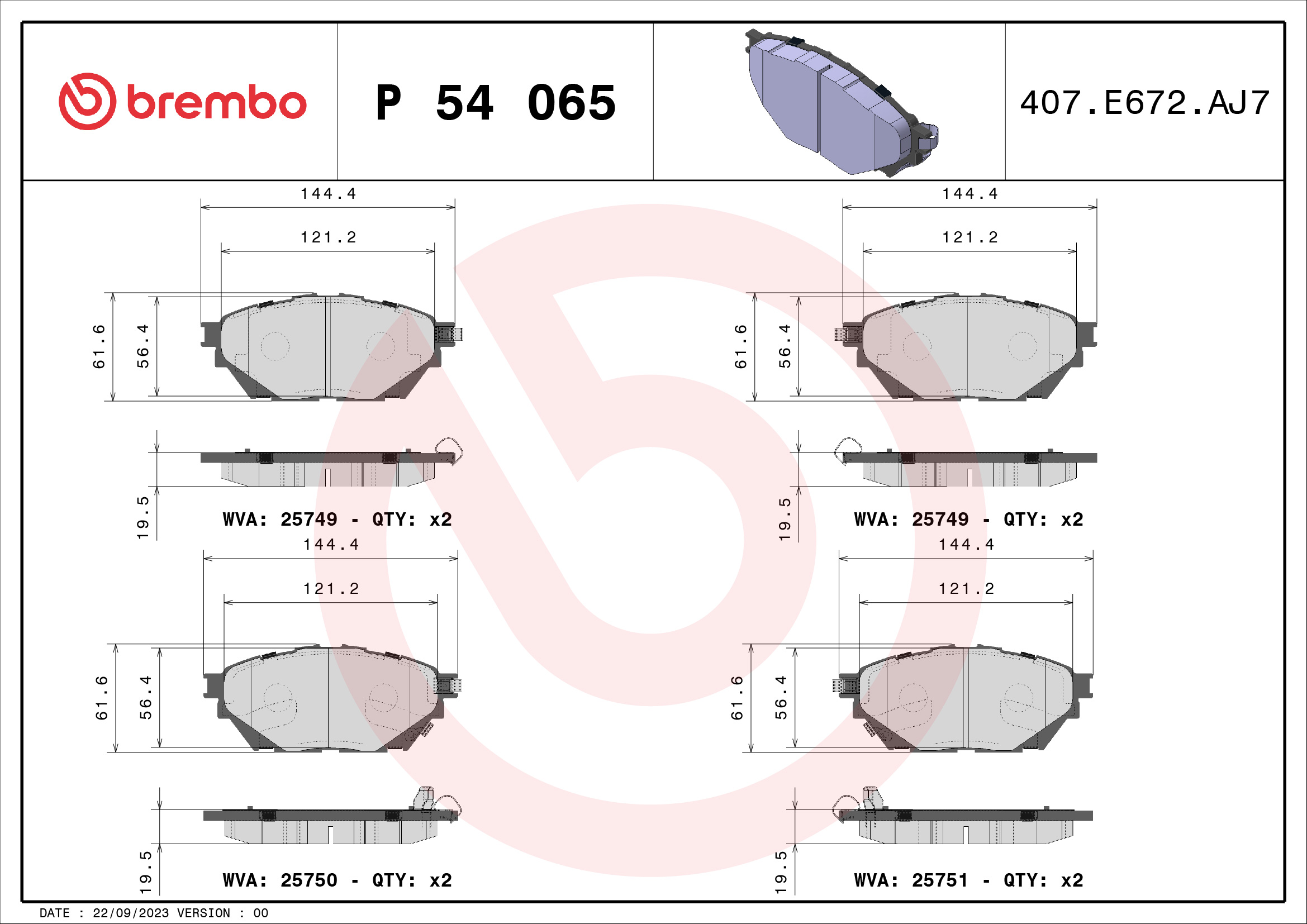 Brake Pad Set, disc brake - P 54 065 BREMBO