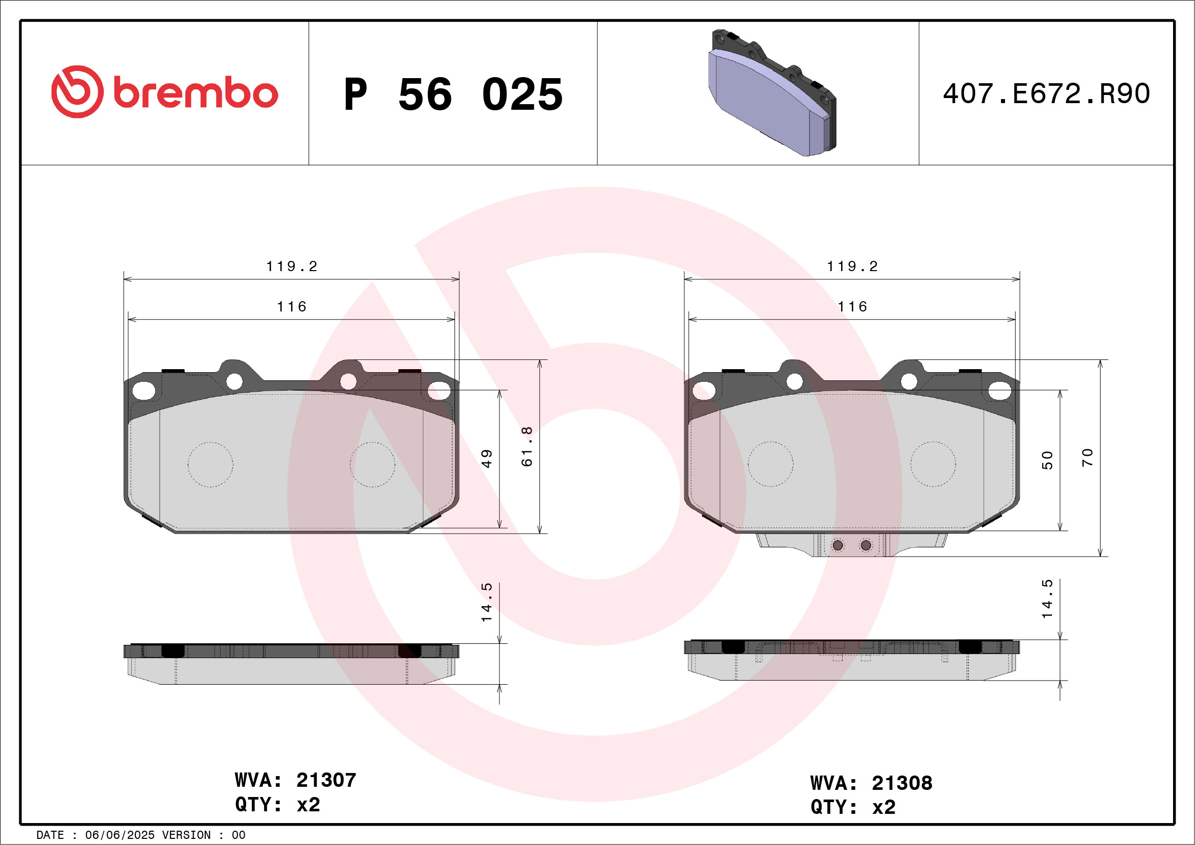 Brake Pad Set, disc brake - P 56 025 BREMBO