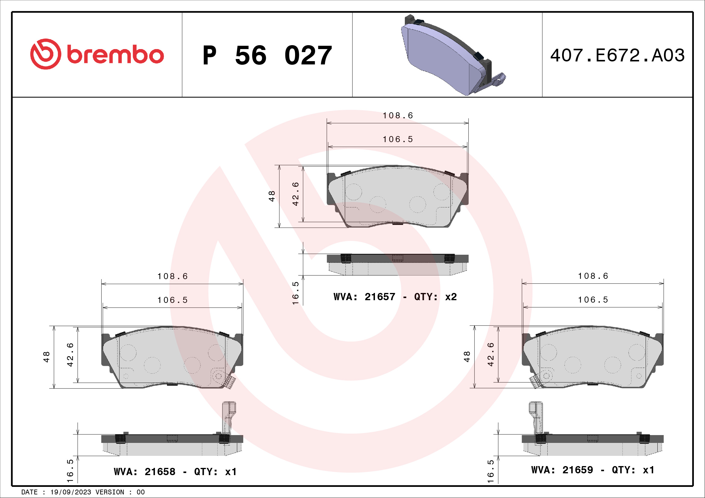 Kit pastiglie freno, Freno a disco - P 56 027 BREMBO