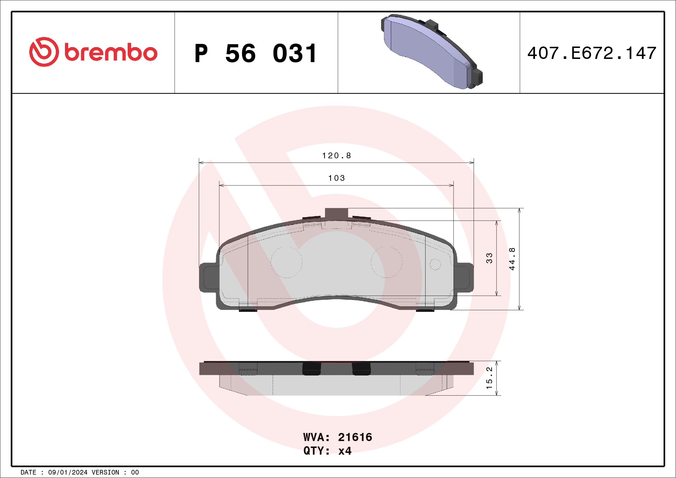 Kit pastiglie freno, Freno a disco - P 56 031 BREMBO