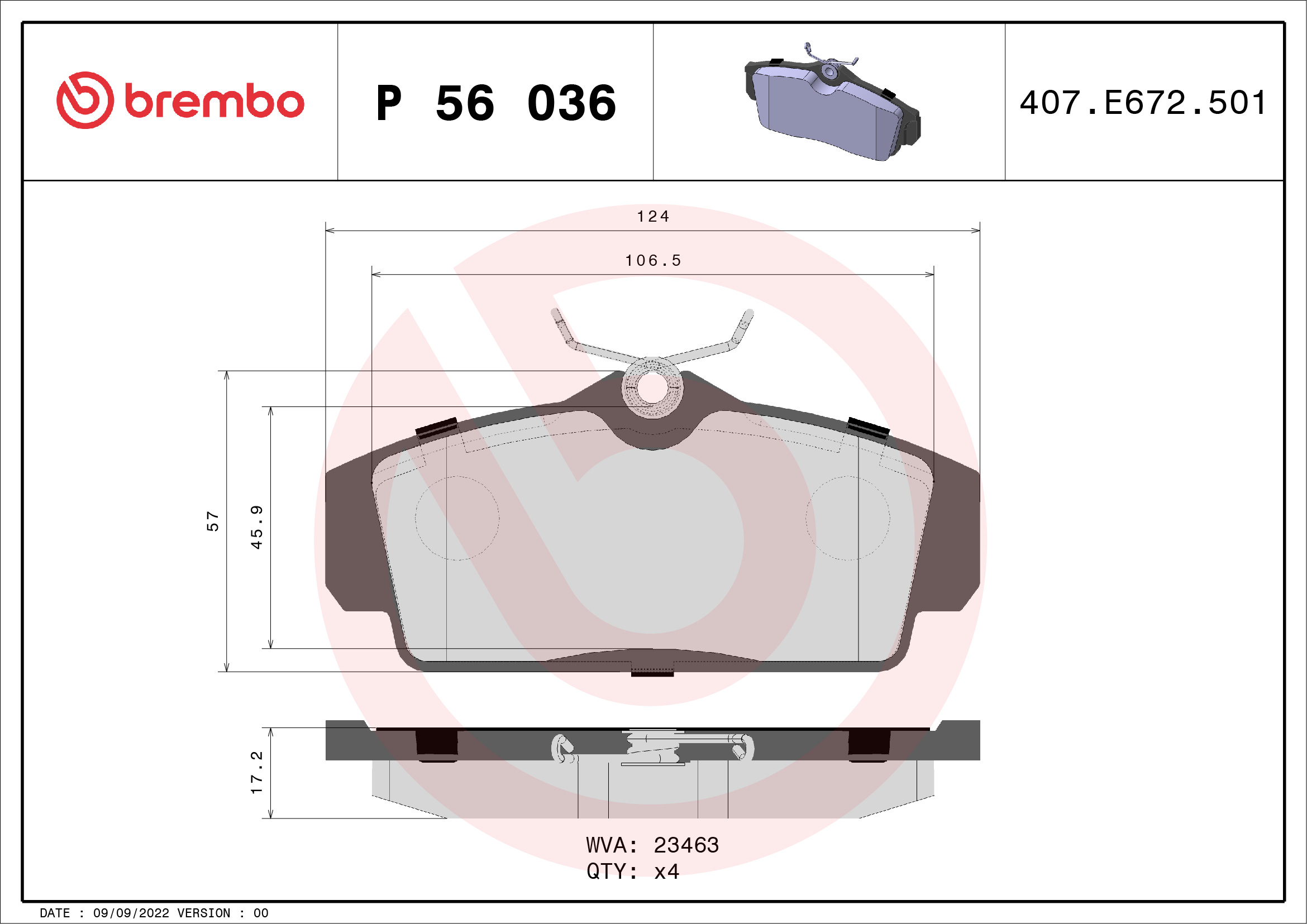 Brake Pad Set, disc brake - P 56 036 BREMBO