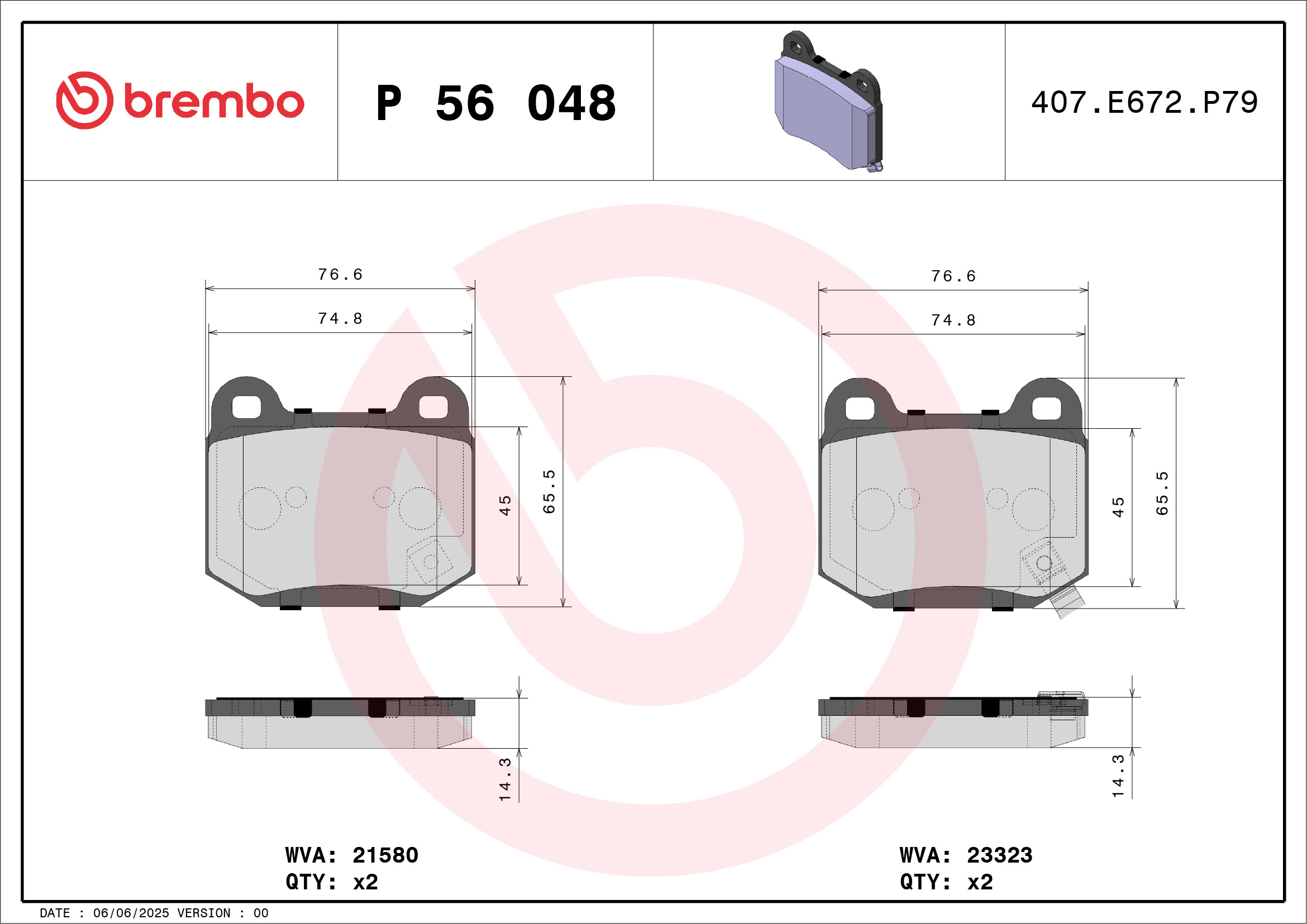 Brake Pad Set, disc brake - P 56 048 BREMBO