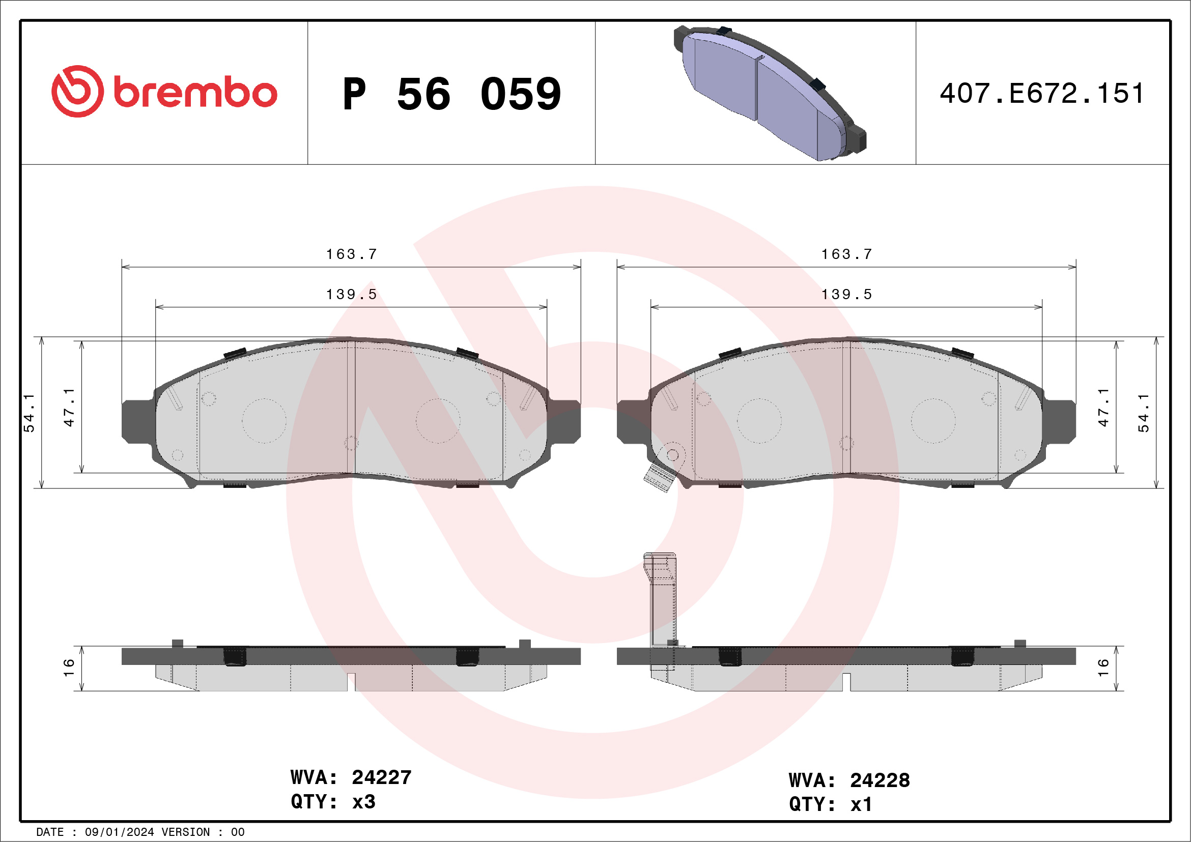 Kit pastiglie freno, Freno a disco - P 56 059 BREMBO