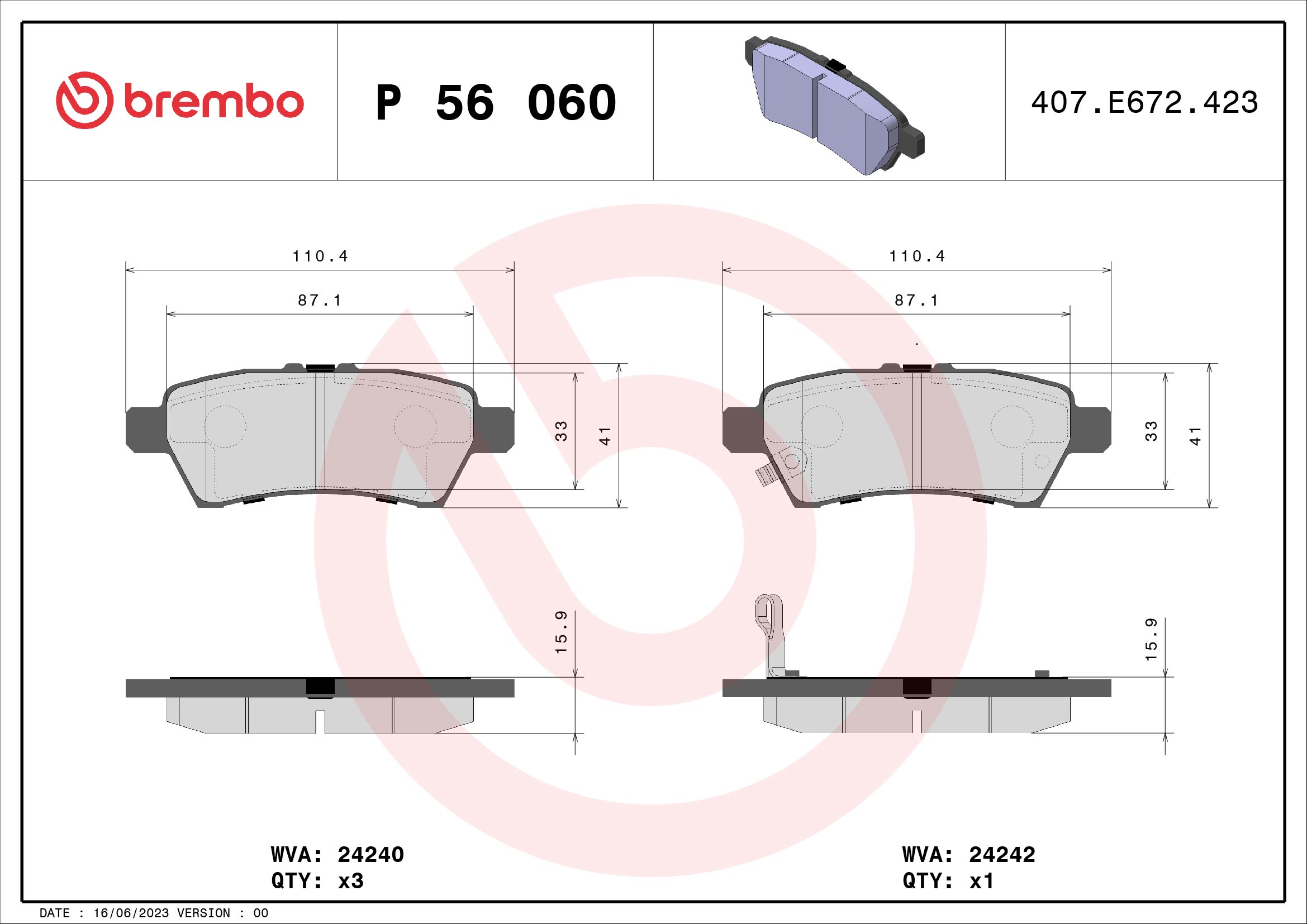Kit pastiglie freno, Freno a disco - P 56 060 BREMBO
