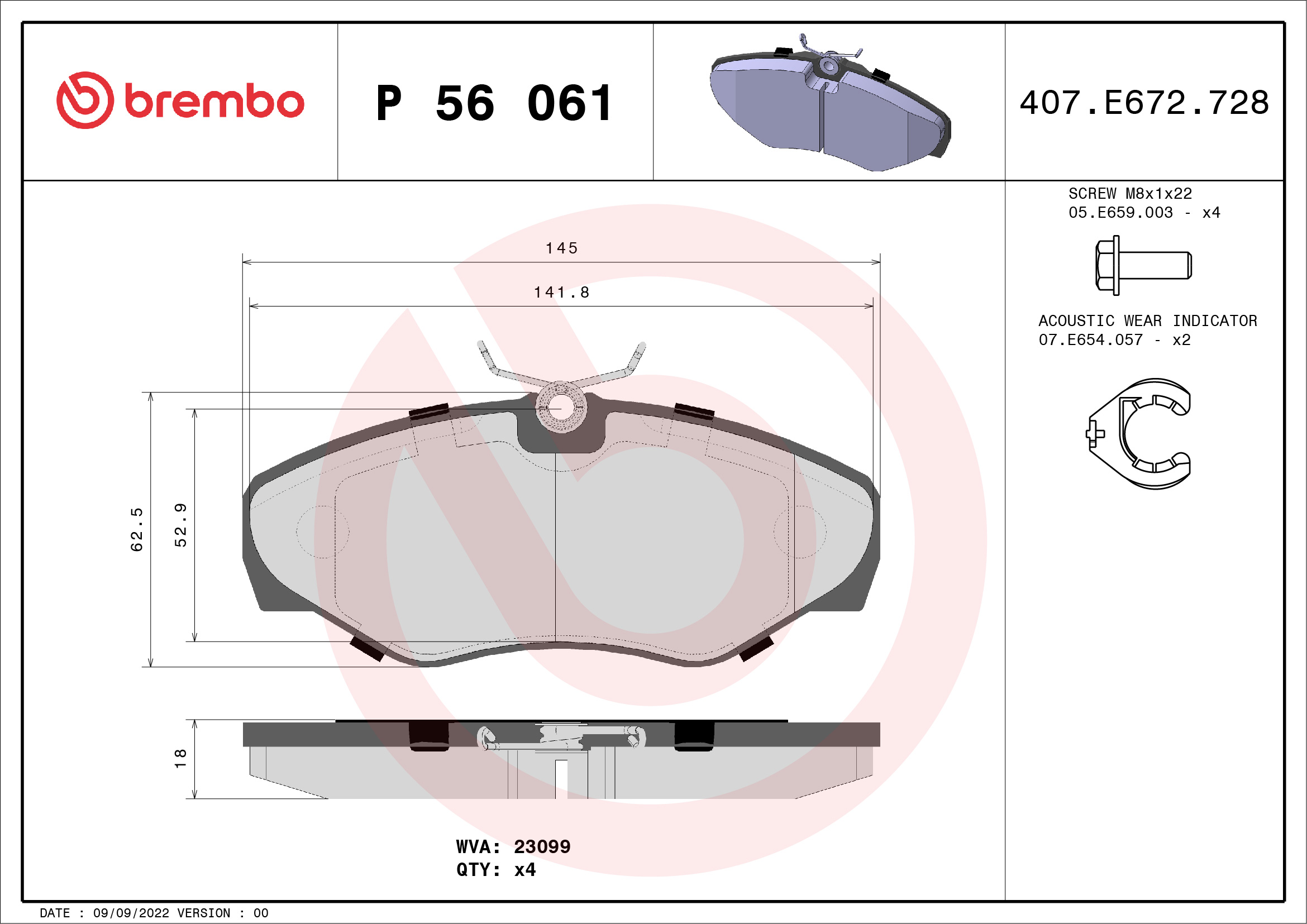 Brake Pad Set, disc brake - P 56 061 BREMBO