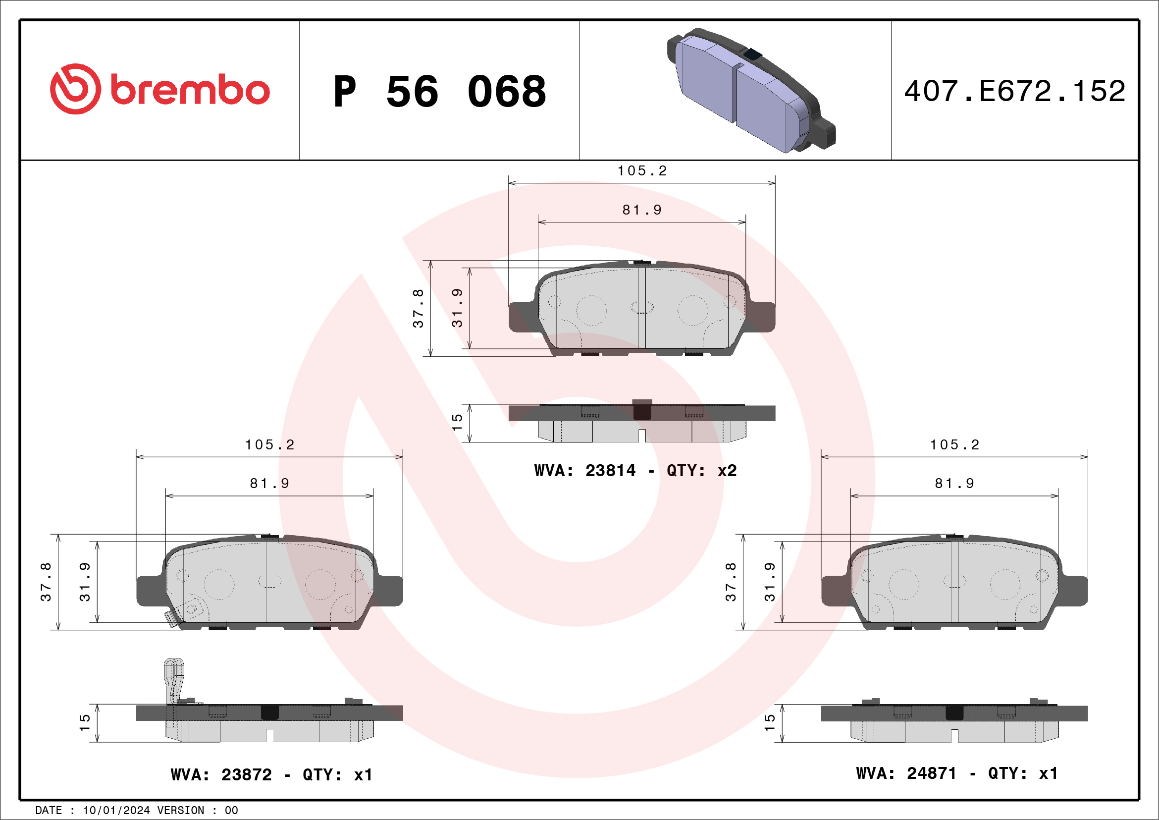 Brake Pad Set, disc brake - P 56 068 BREMBO