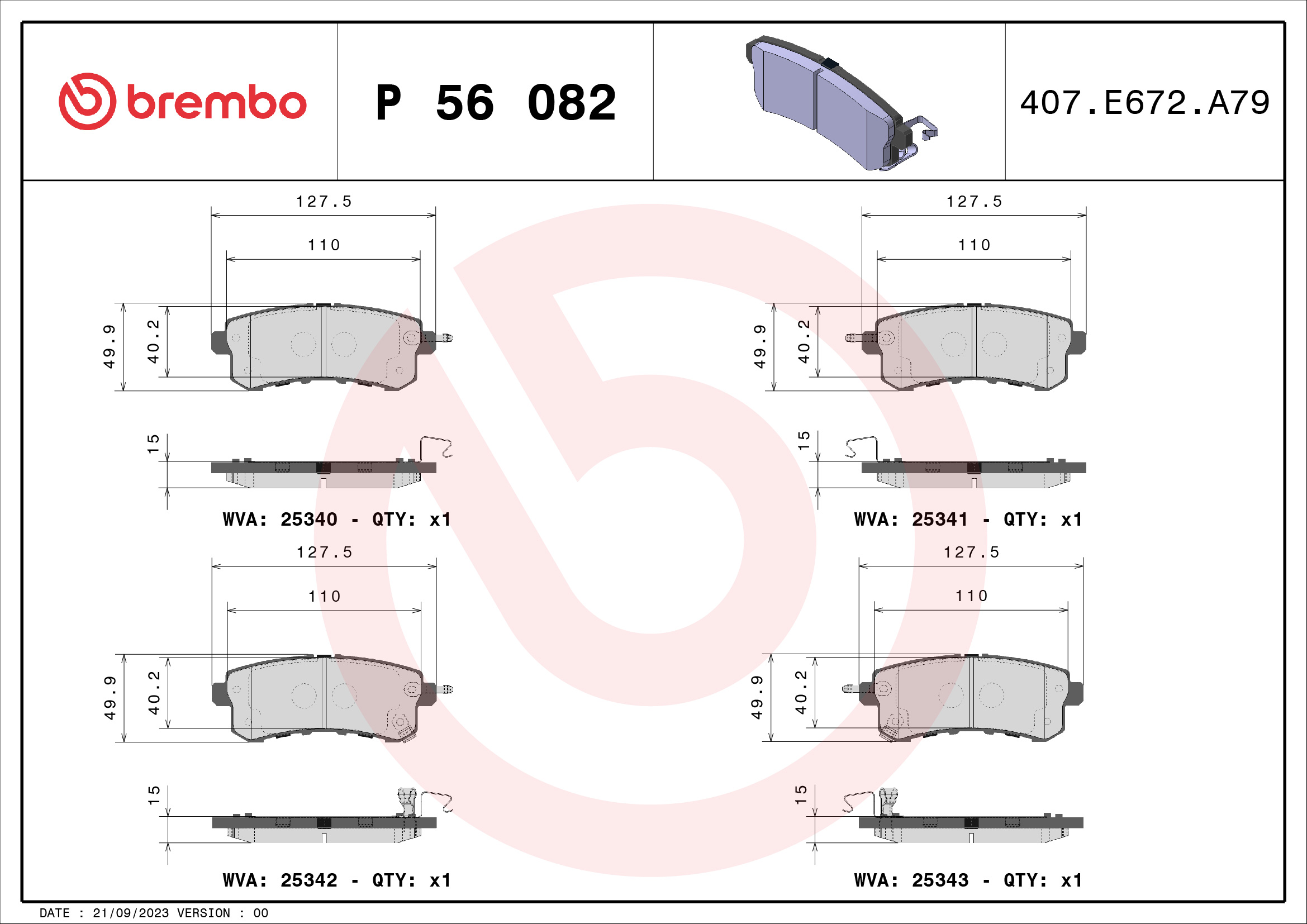 Brake Pad Set, disc brake - P 56 082 BREMBO