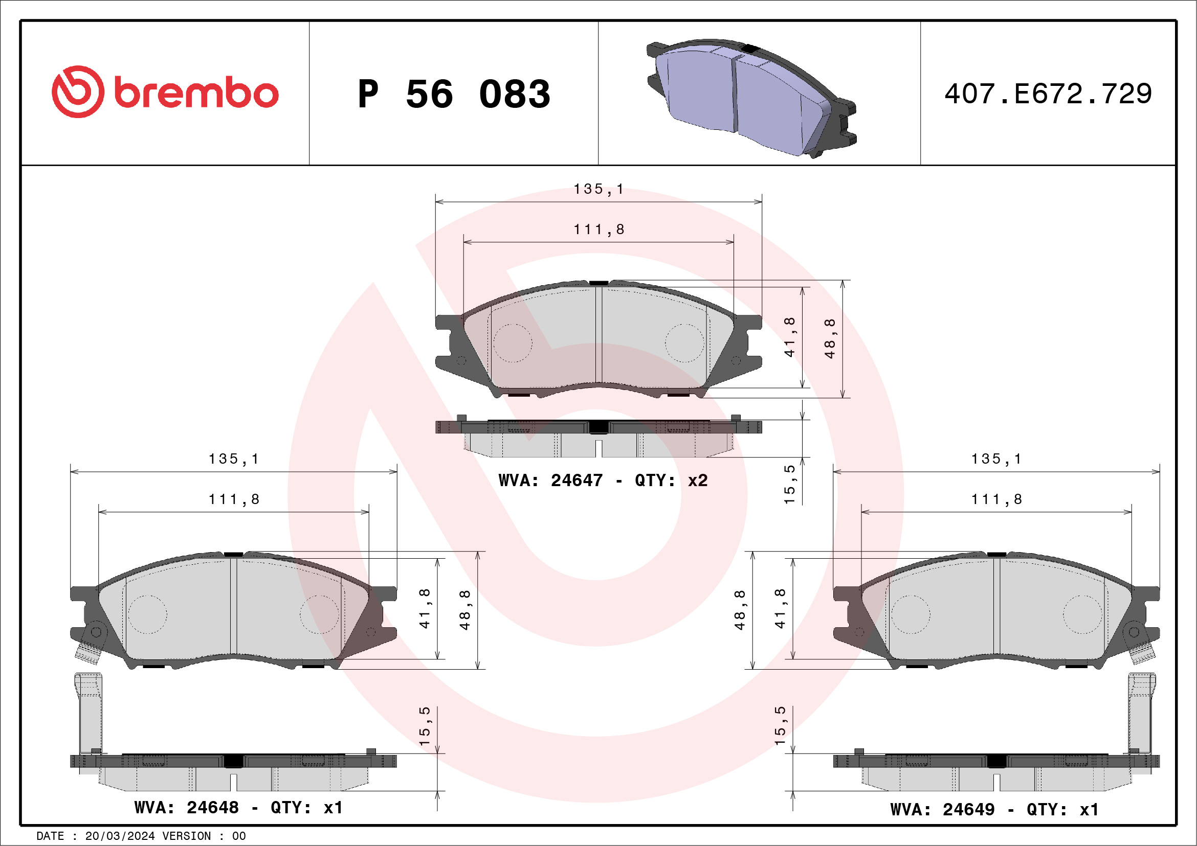 Kit pastiglie freno, Freno a disco - P 56 083 BREMBO