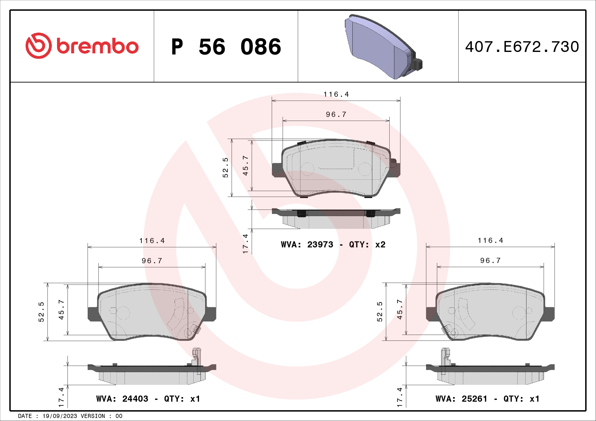 Kit pastiglie freno, Freno a disco - P 56 086 BREMBO