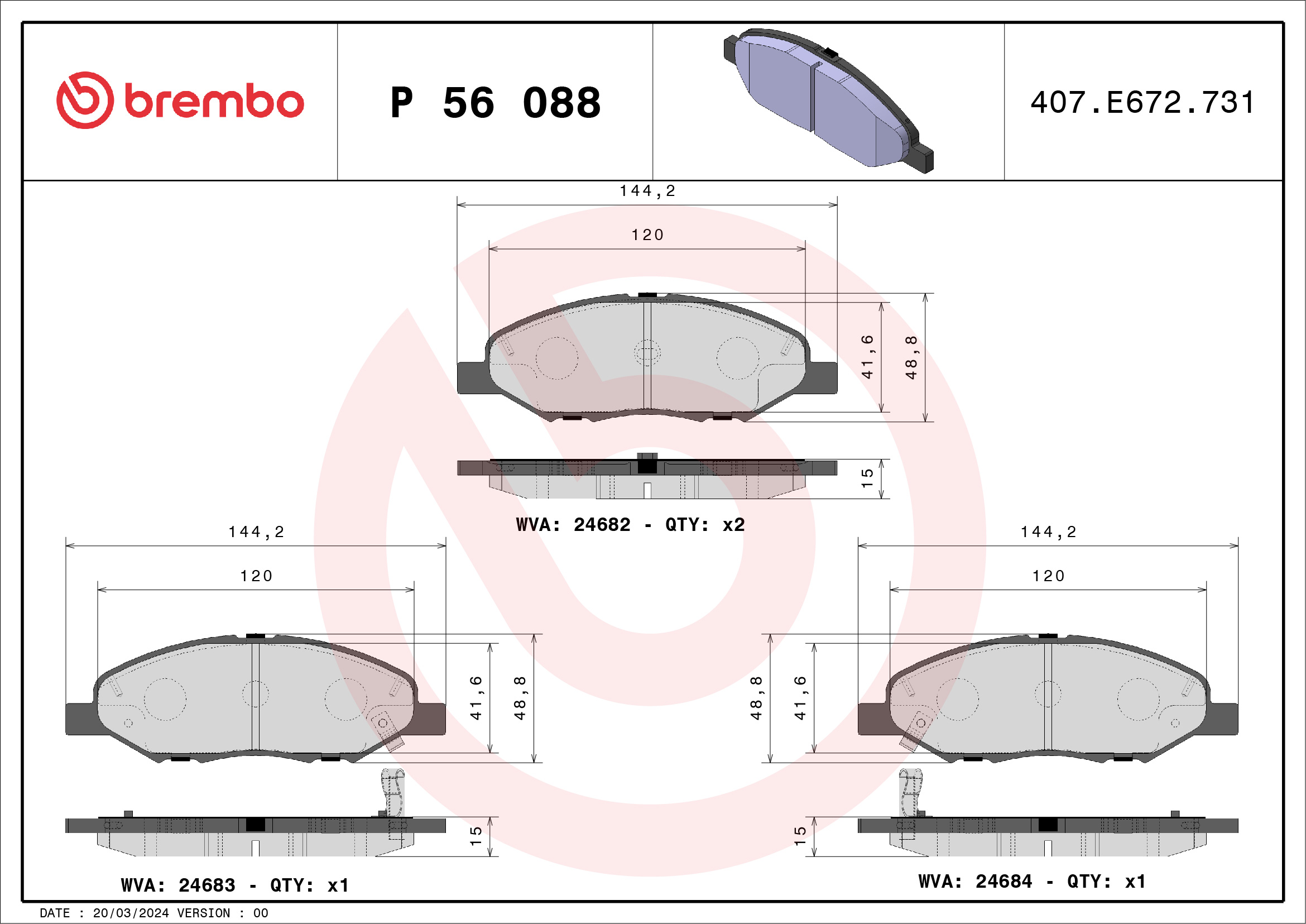 Brake Pad Set, disc brake - P 56 088 BREMBO
