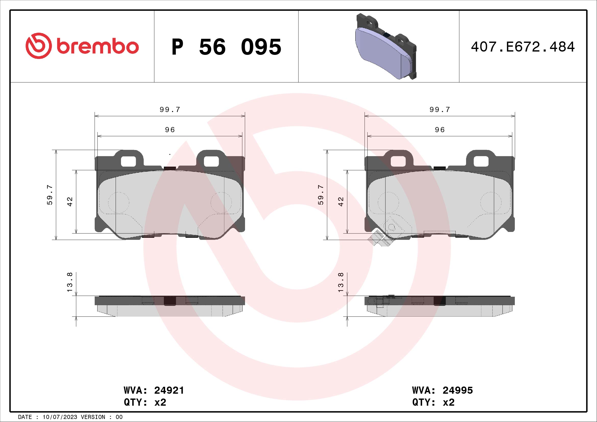 Kit pastiglie freno, Freno a disco - P 56 095 BREMBO