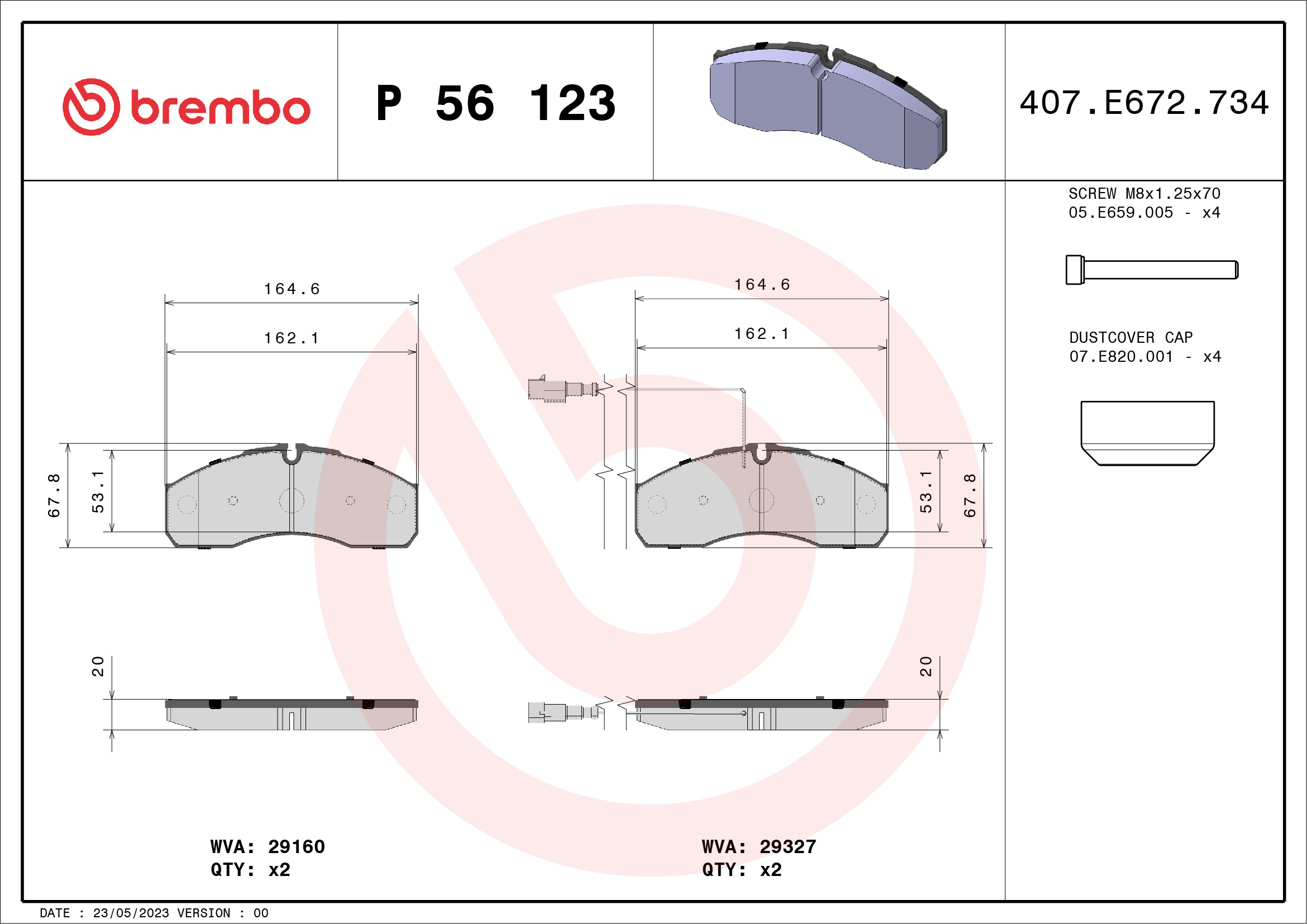 Brake Pad Set, disc brake - P 56 123 BREMBO