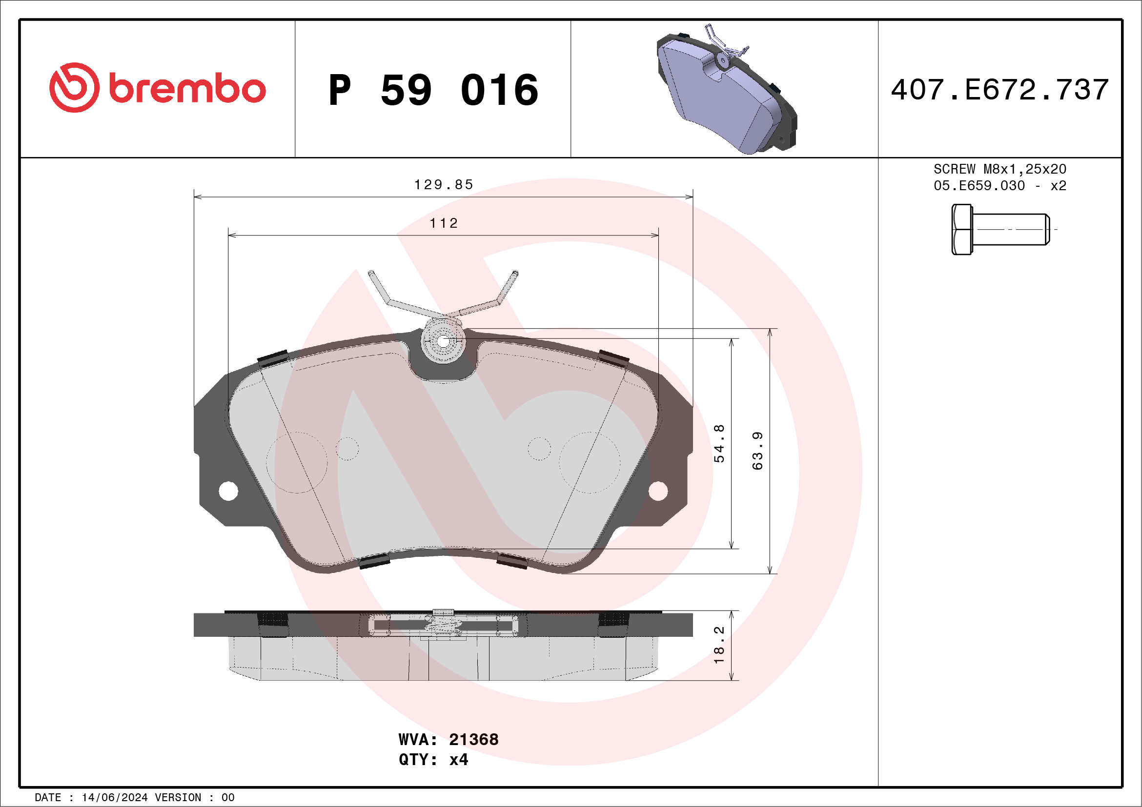 Brake Pad Set, disc brake - P 59 016 BREMBO