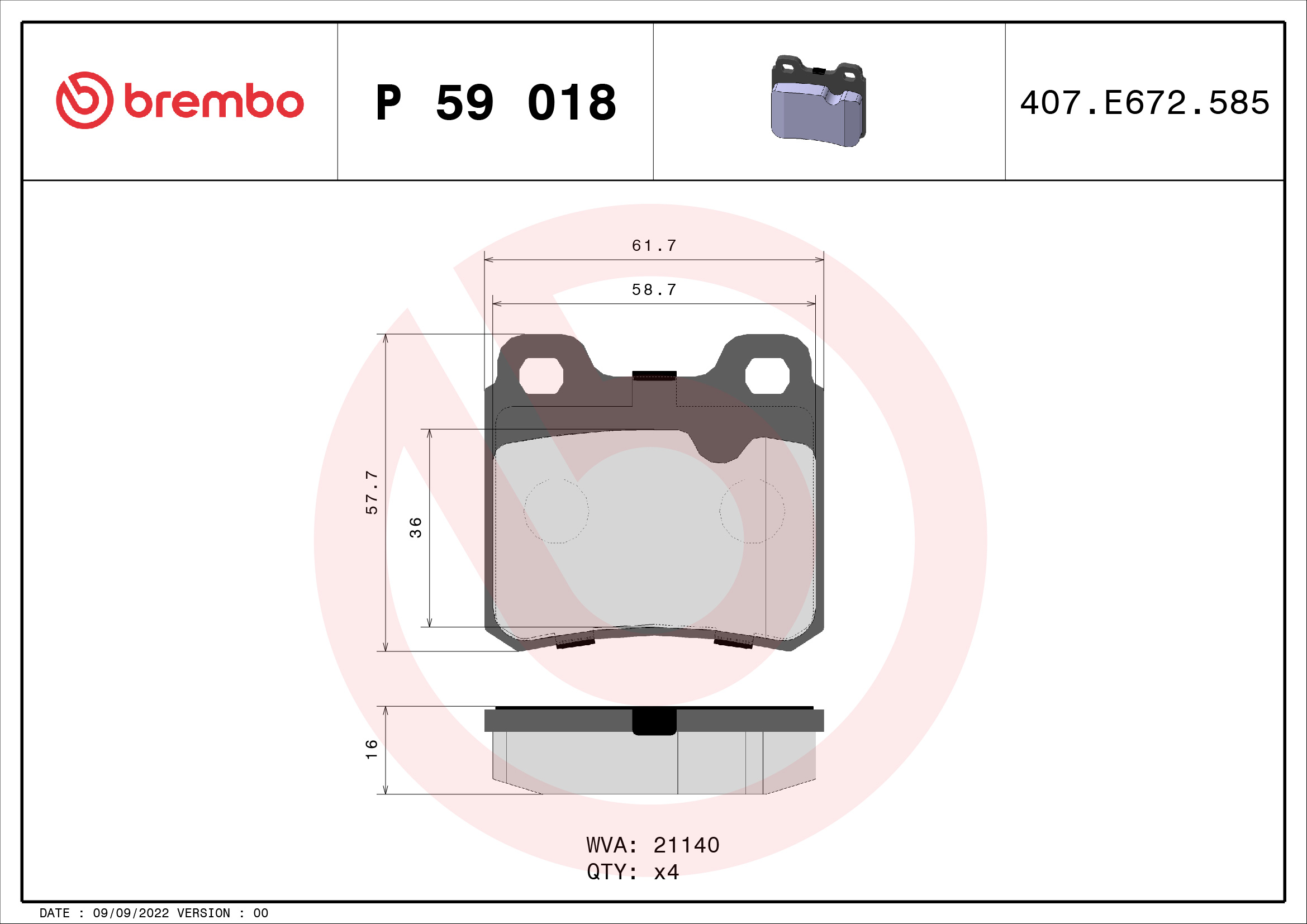 Kit pastiglie freno, Freno a disco - P 59 018 BREMBO