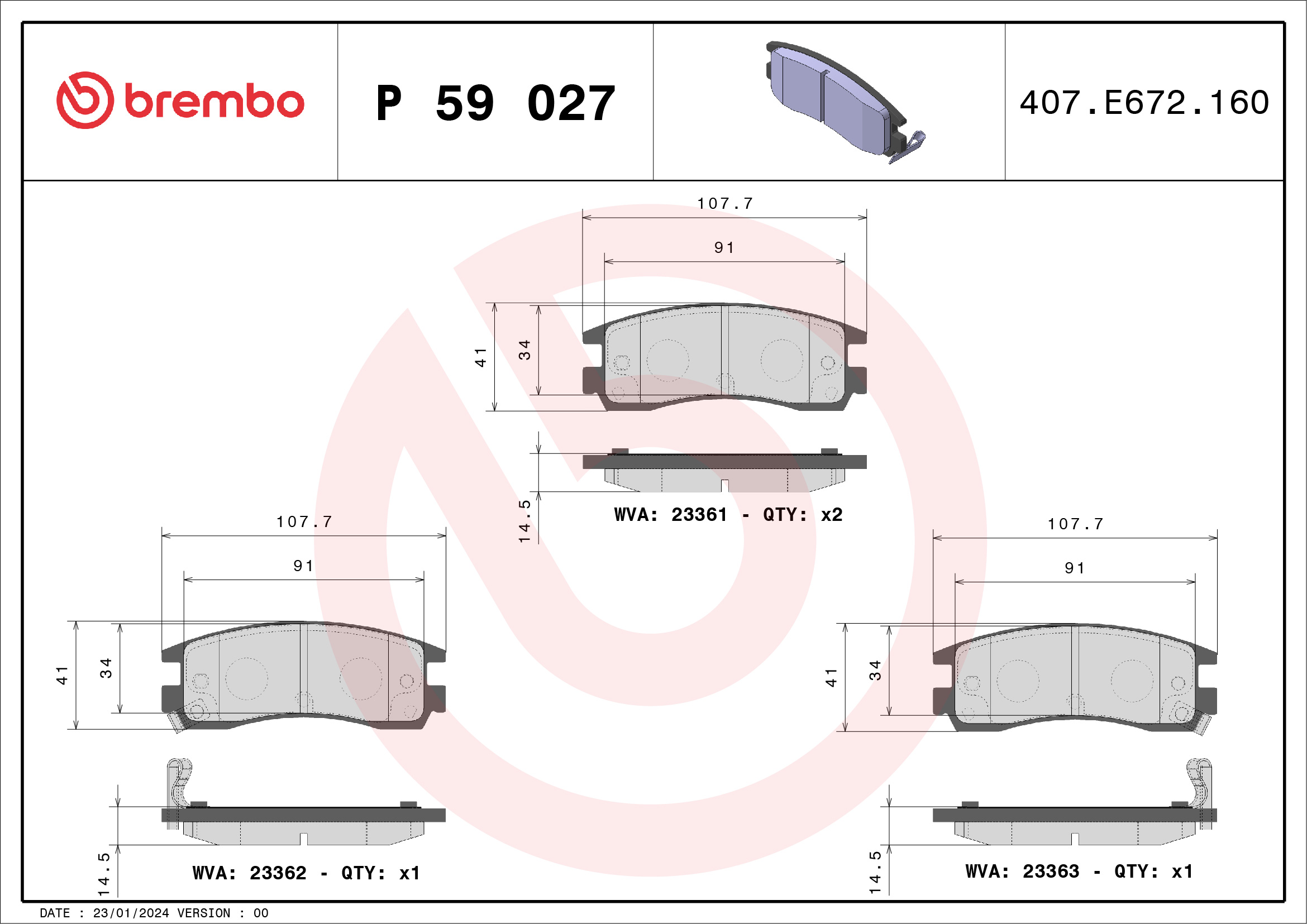 Kit pastiglie freno, Freno a disco - P 59 027 BREMBO