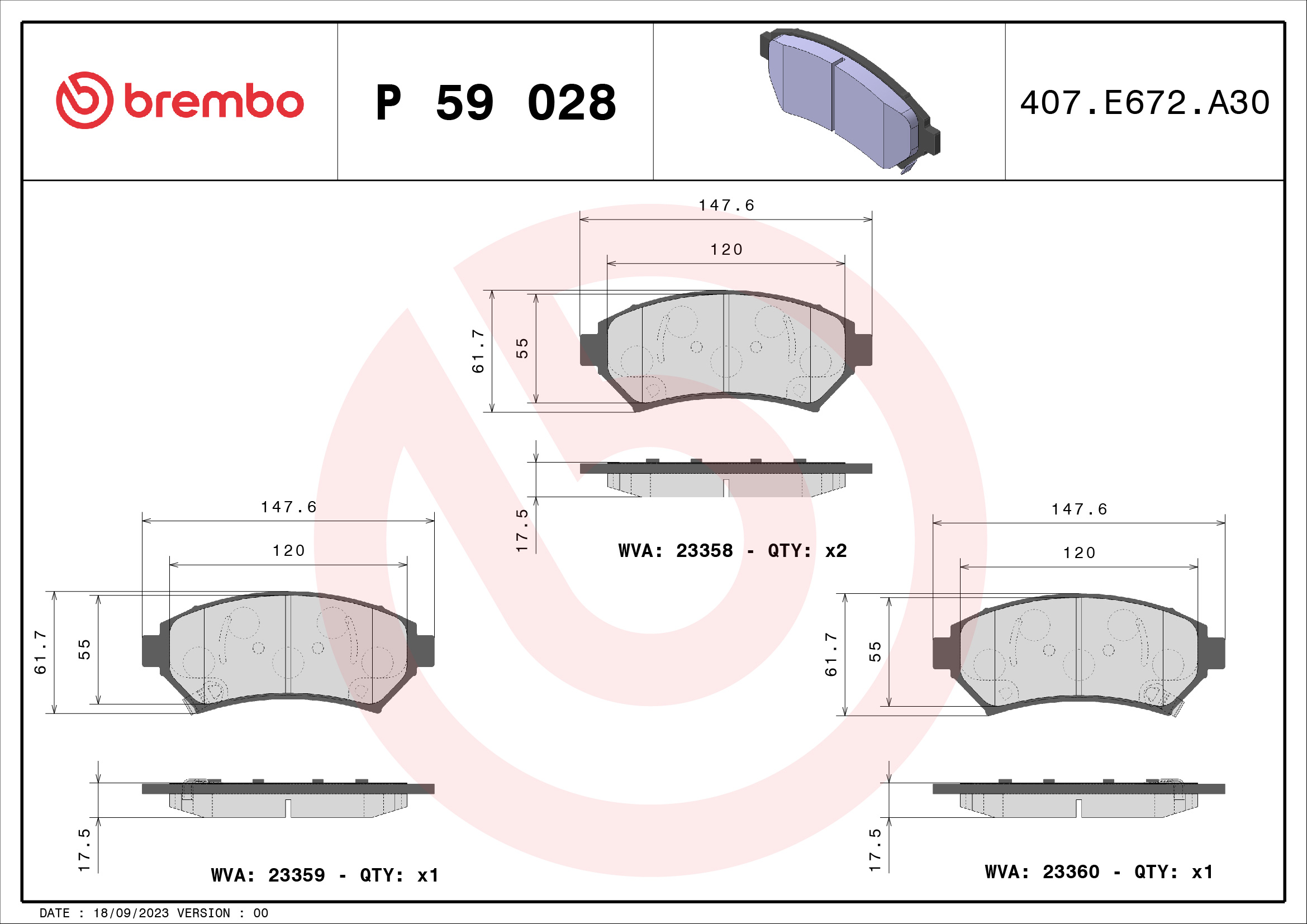 Kit pastiglie freno, Freno a disco - P 59 028 BREMBO