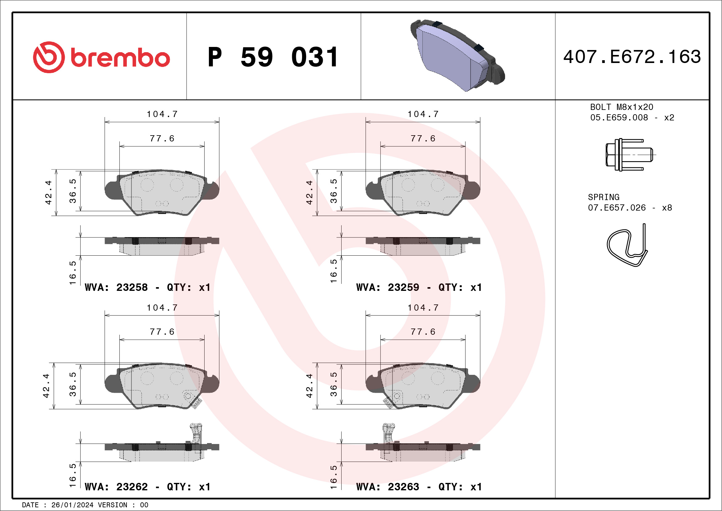 Brake Pad Set, disc brake - P 59 031 BREMBO