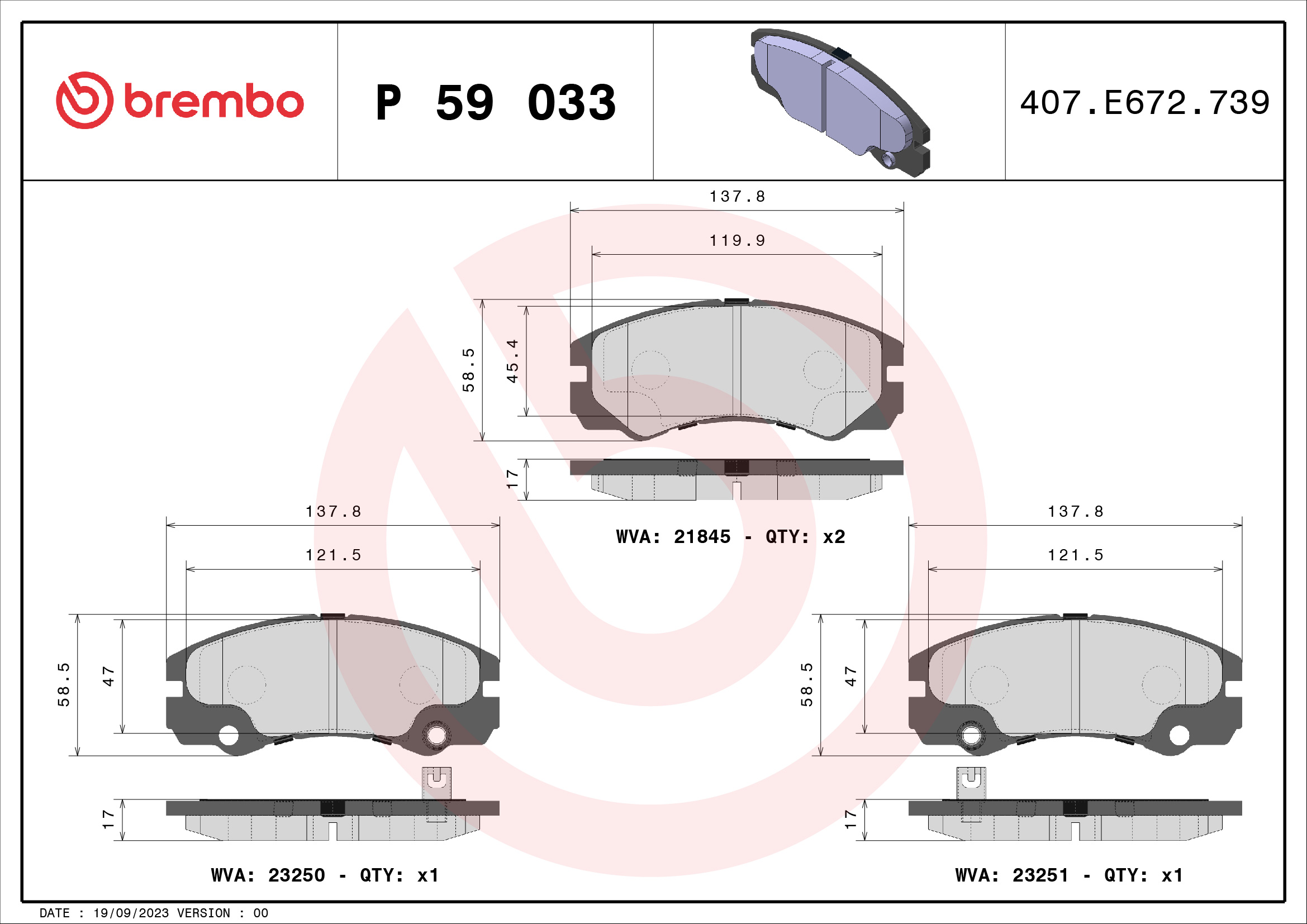 Kit pastiglie freno, Freno a disco - P 59 033 BREMBO