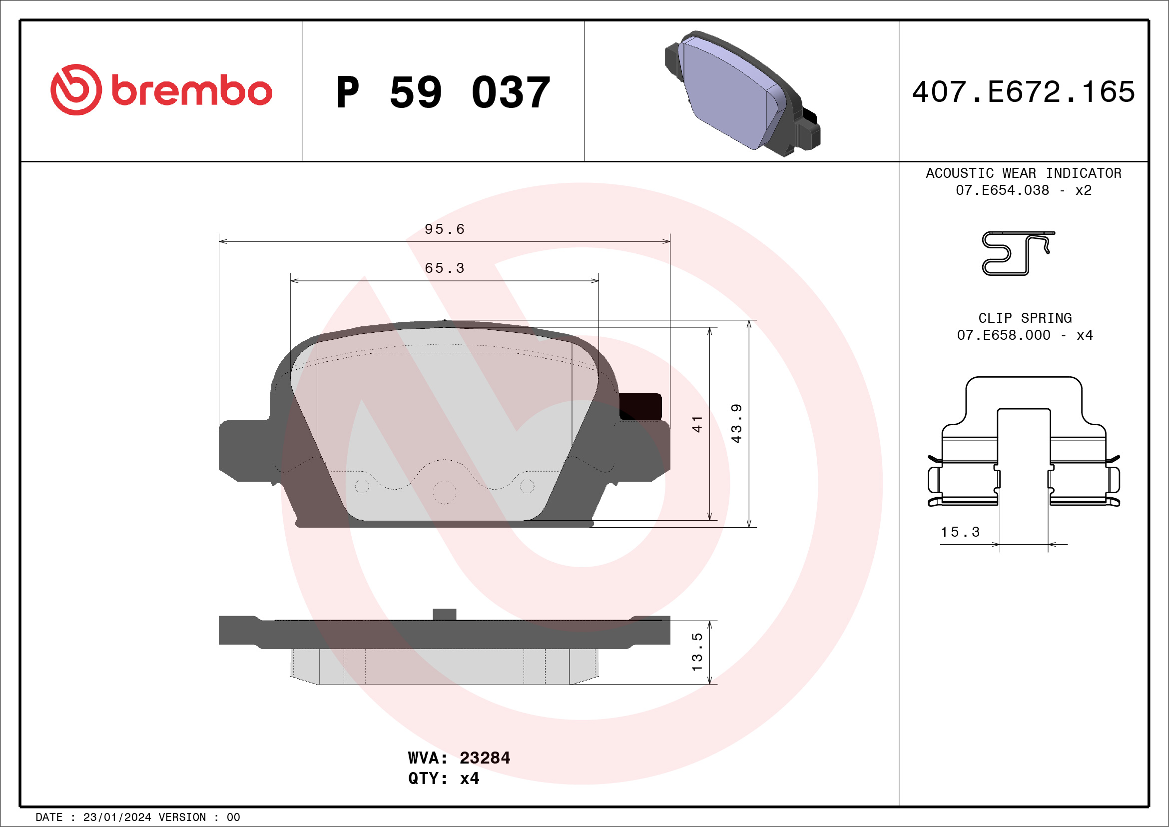 Brake Pad Set, disc brake - P 59 037 BREMBO