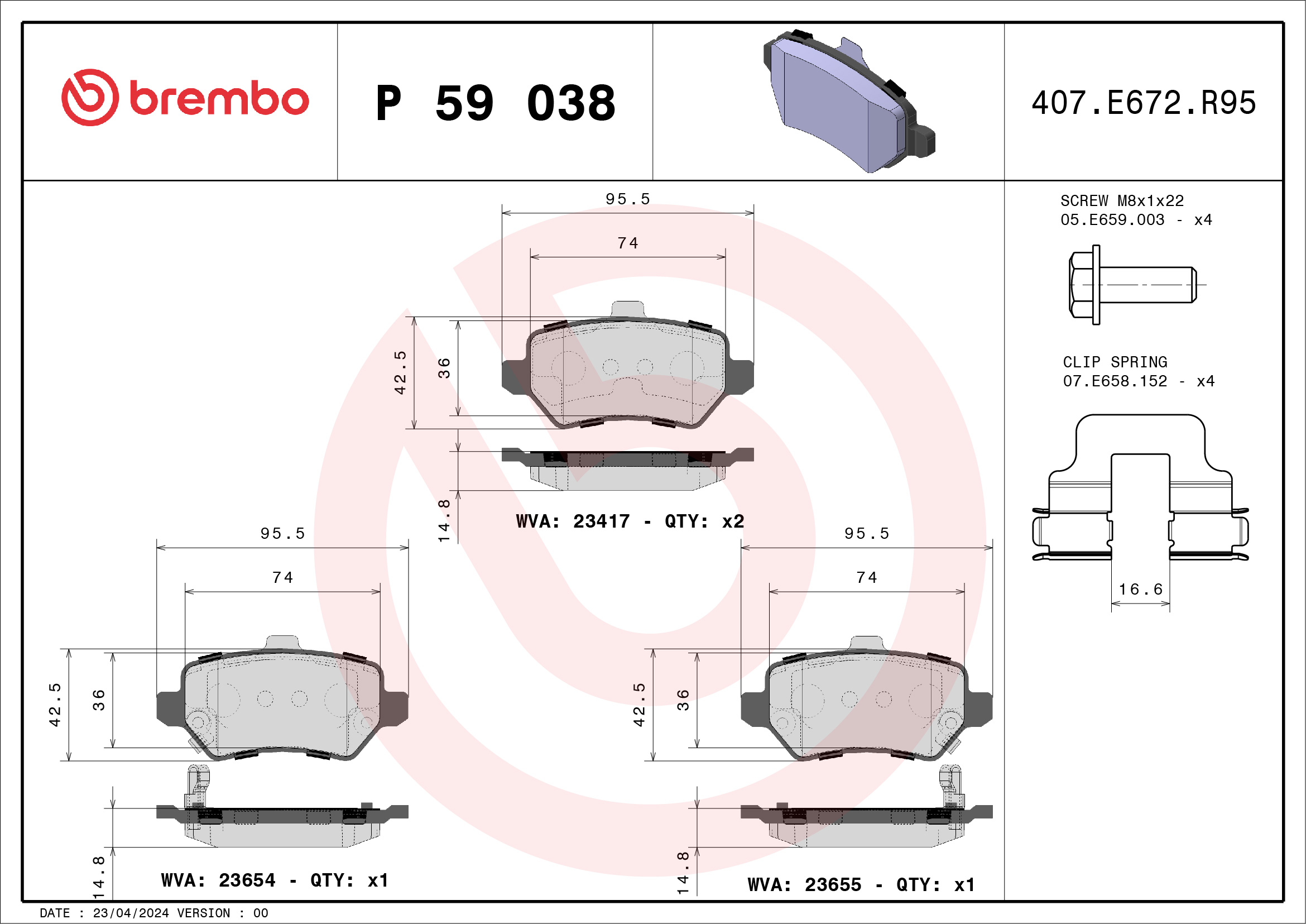 Kit pastiglie freno, Freno a disco - P 59 038 BREMBO