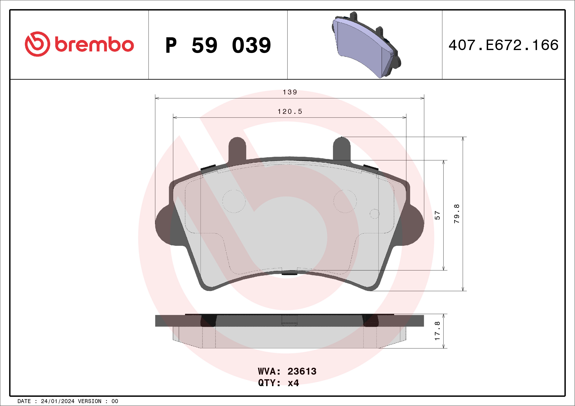 Kit pastiglie freno, Freno a disco - P 59 039 BREMBO