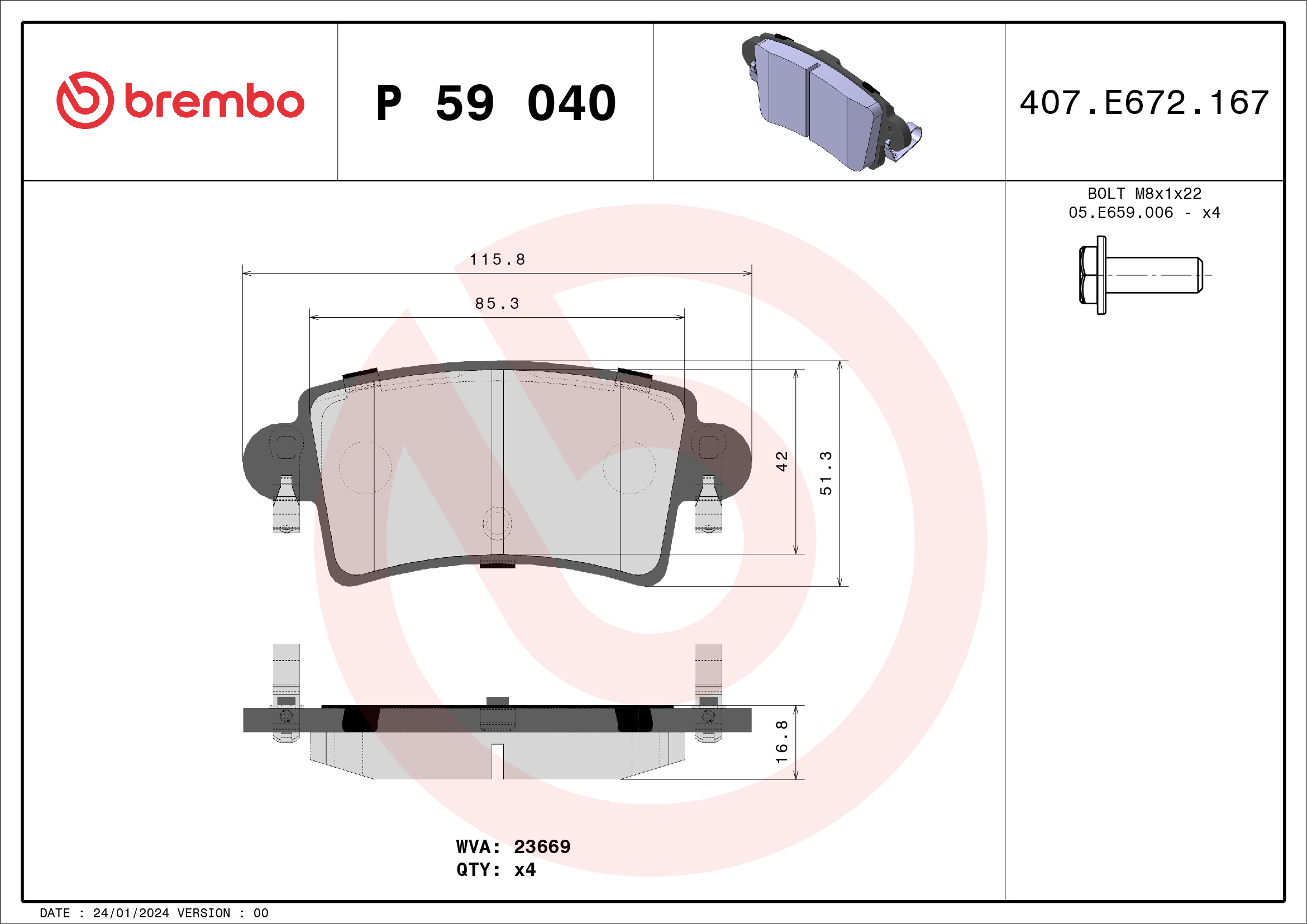 Brake Pad Set, disc brake - P 59 040 BREMBO