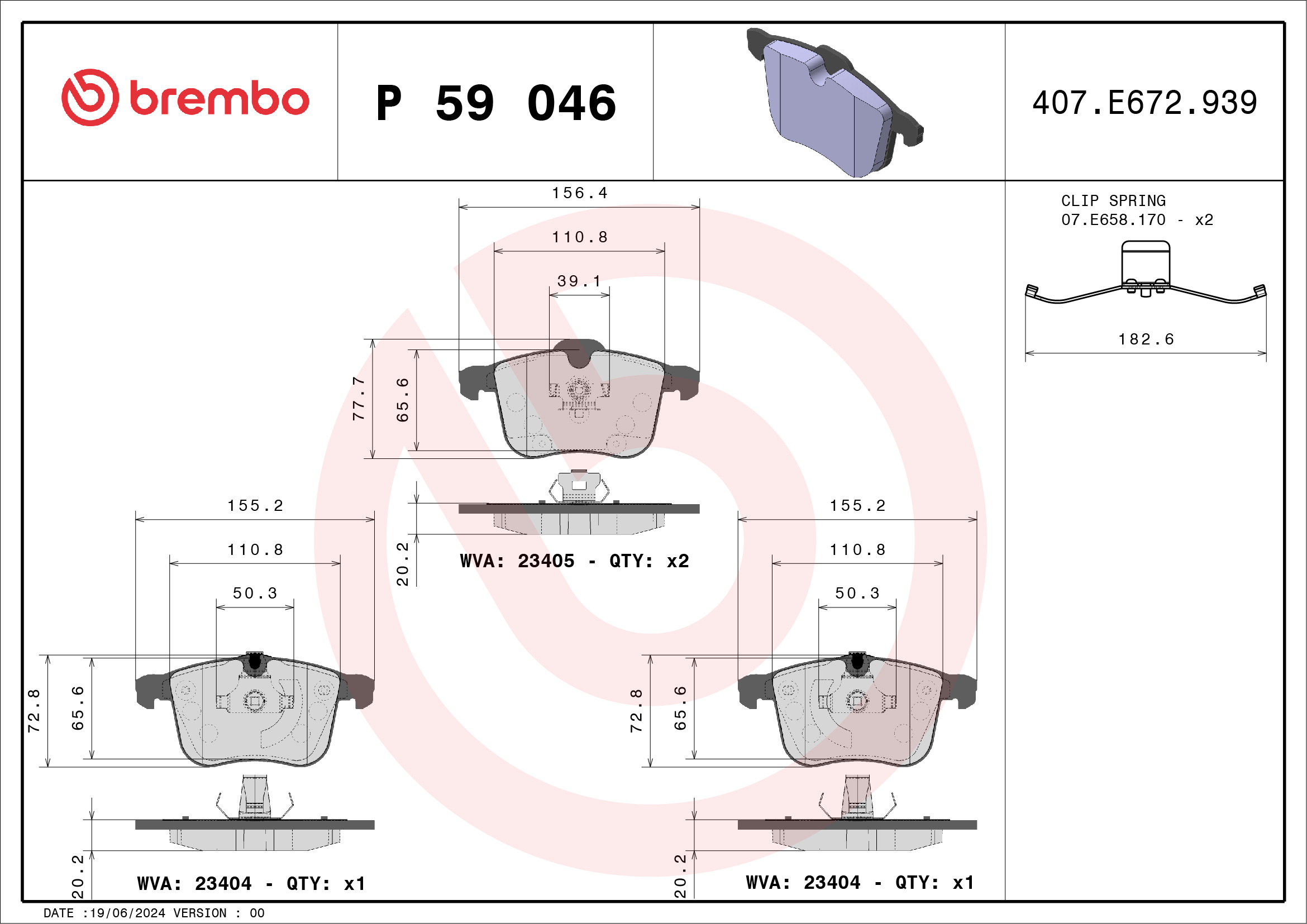 Brake Pad Set, disc brake - P 59 046 BREMBO