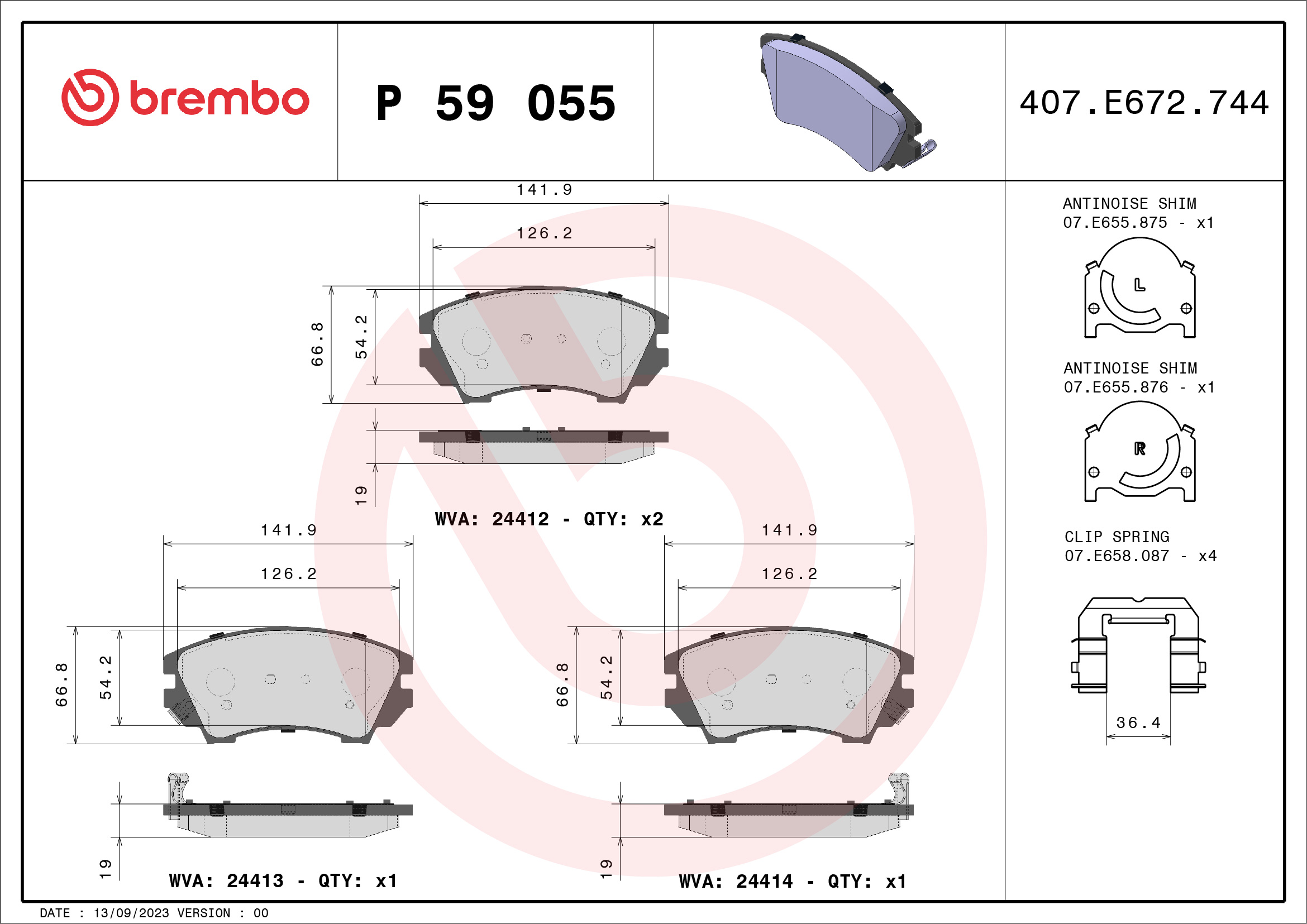Brake Pad Set, disc brake - P 59 055 BREMBO