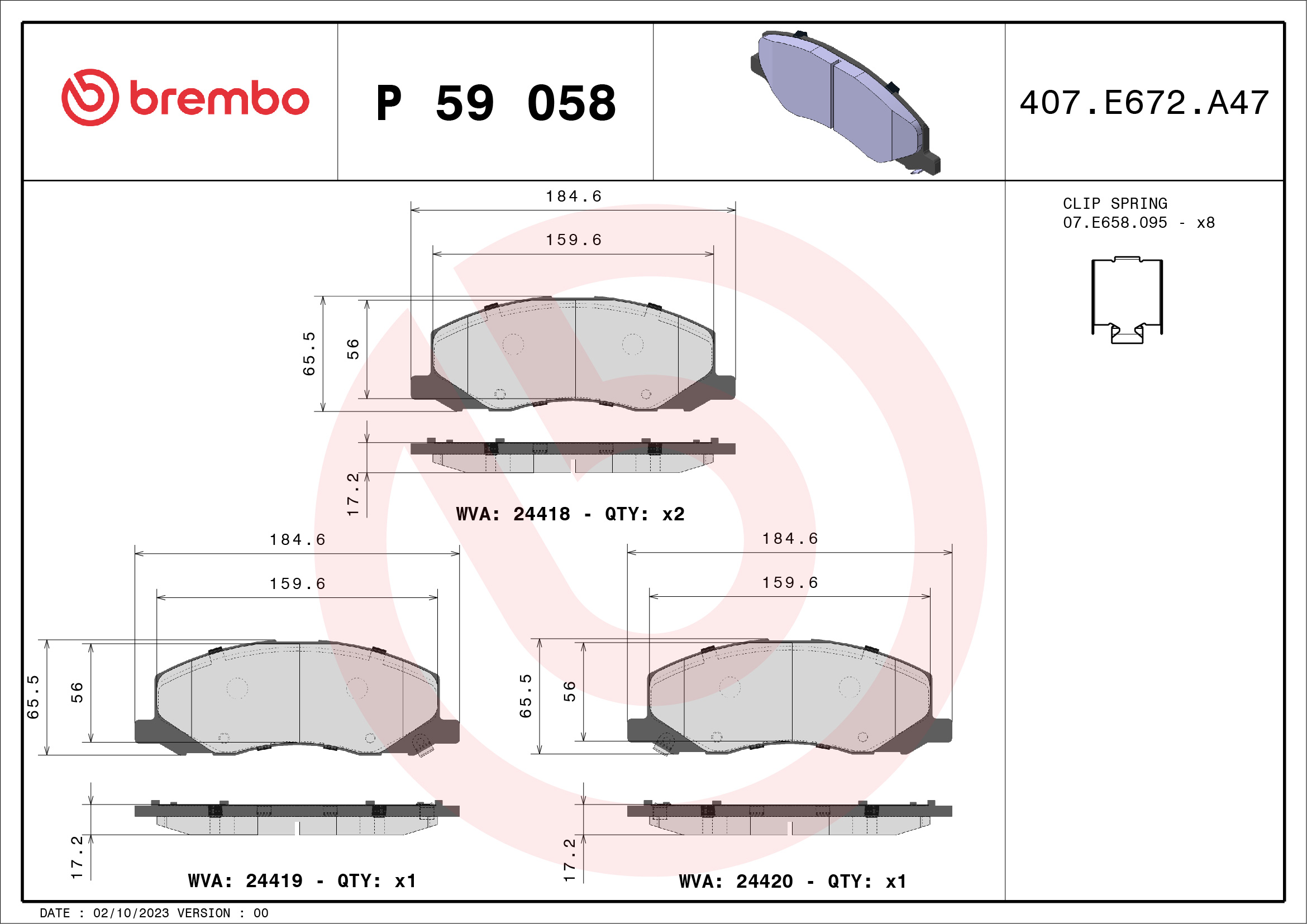 Brake Pad Set, disc brake - P 59 058 BREMBO