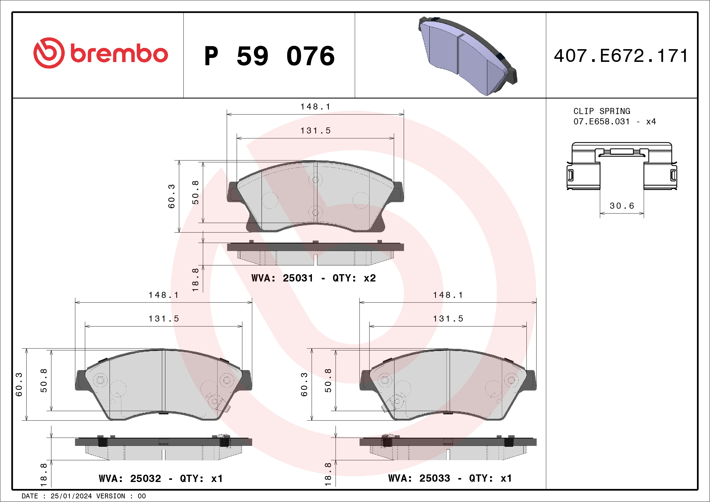 Kit pastiglie freno, Freno a disco - P 59 076 BREMBO
