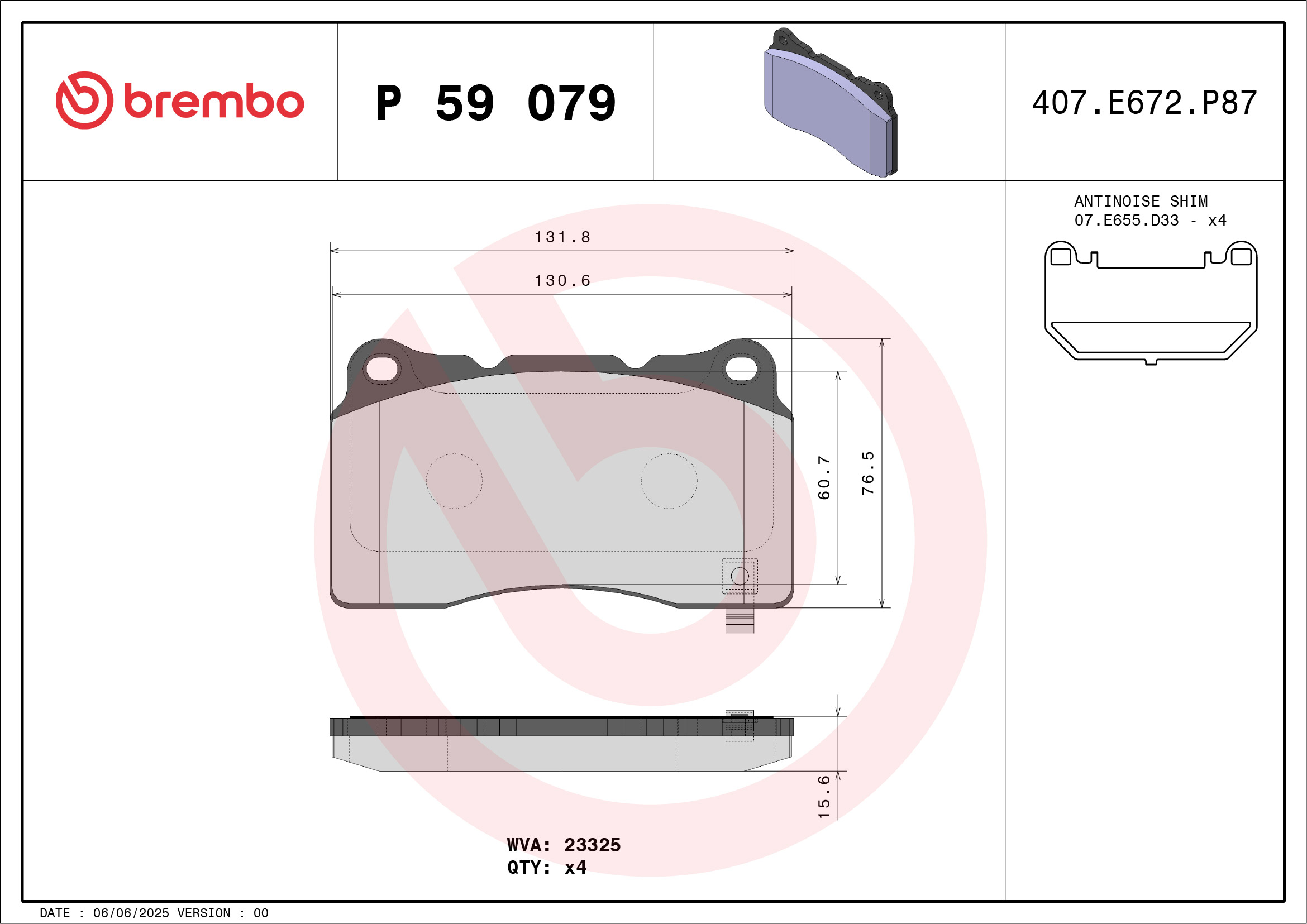 Brake Pad Set, disc brake - P 59 079 BREMBO