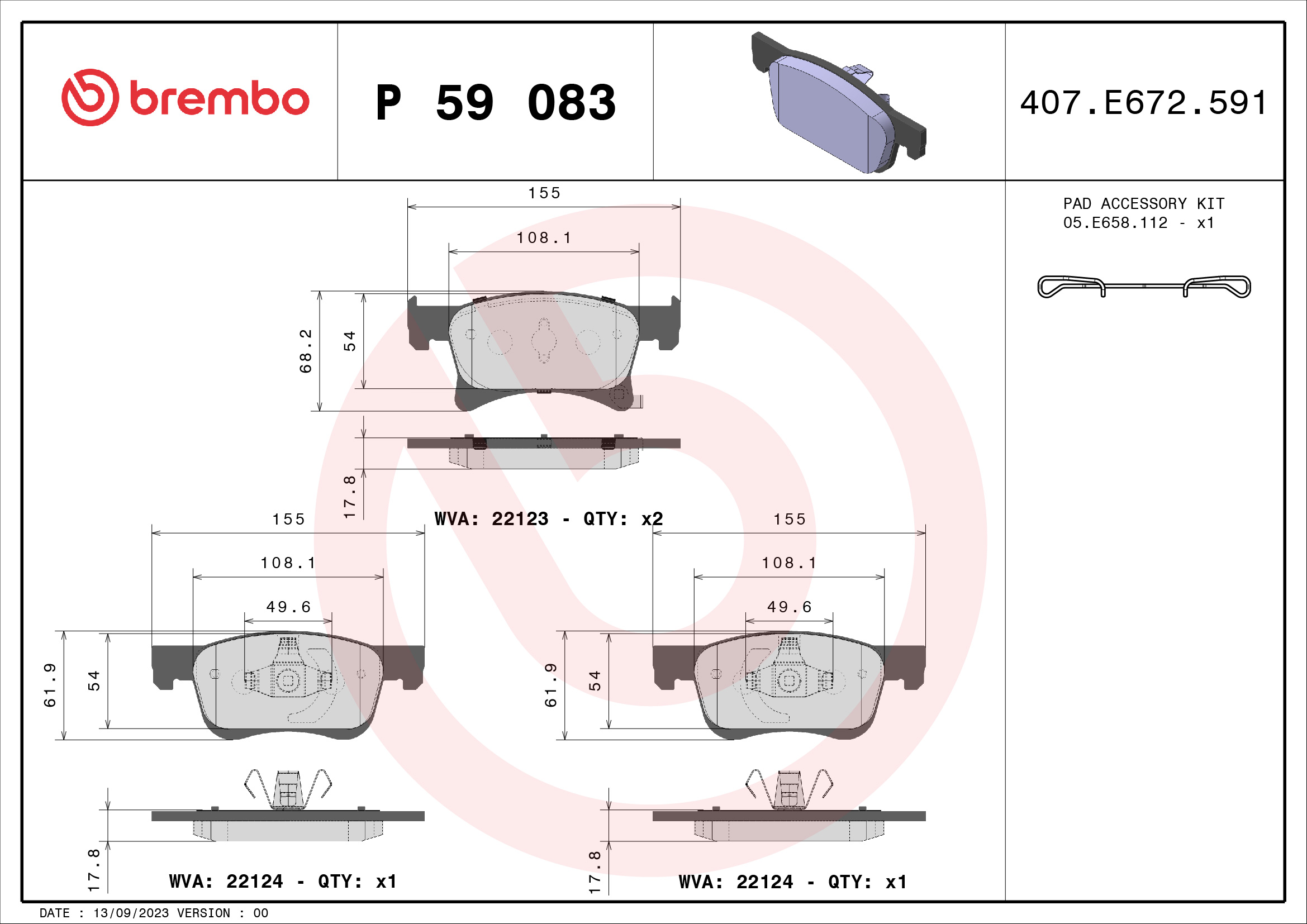 Brake Pad Set, disc brake - P 59 083 BREMBO