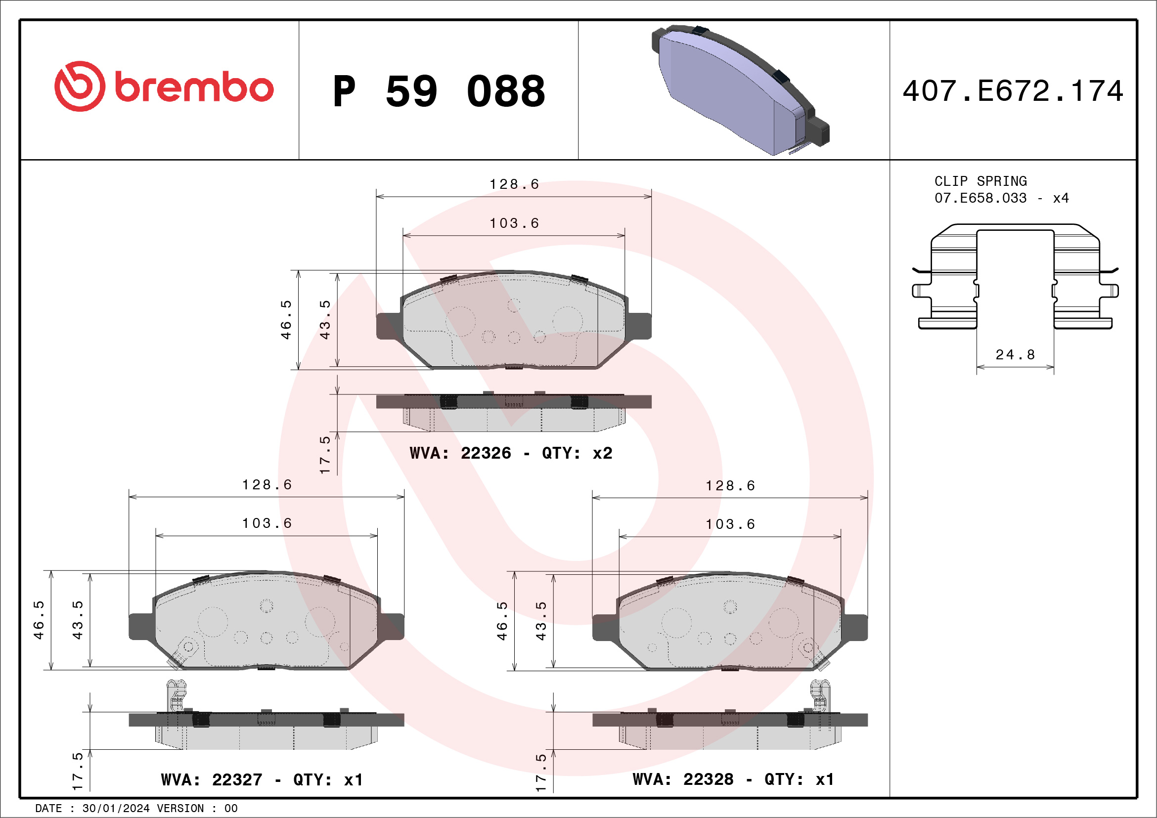 Brake Pad Set, disc brake - P 59 088 BREMBO