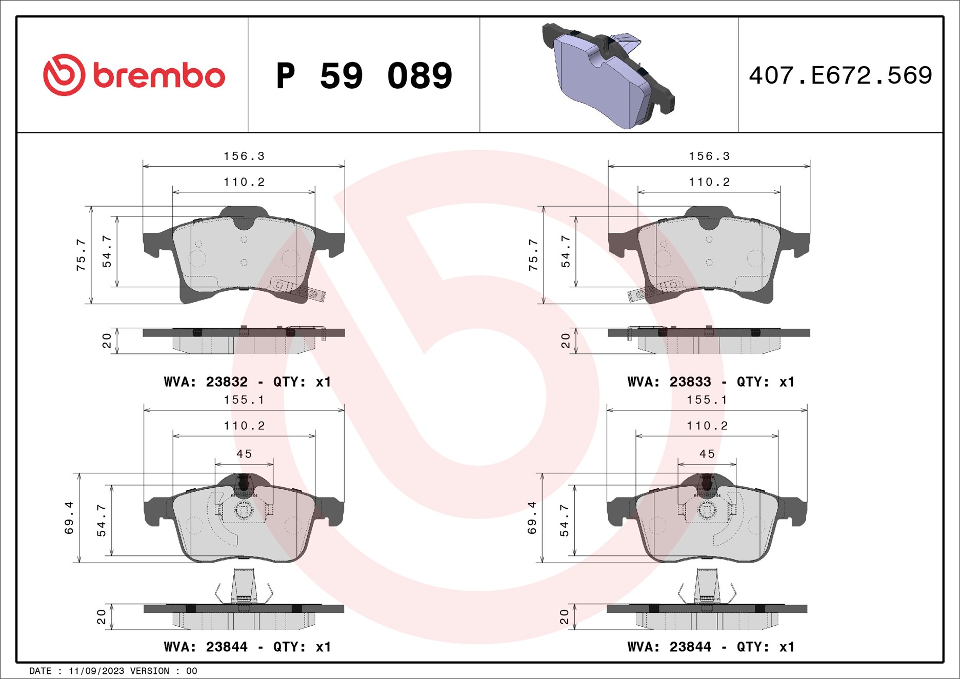 Kit pastiglie freno, Freno a disco - P 59 089 BREMBO