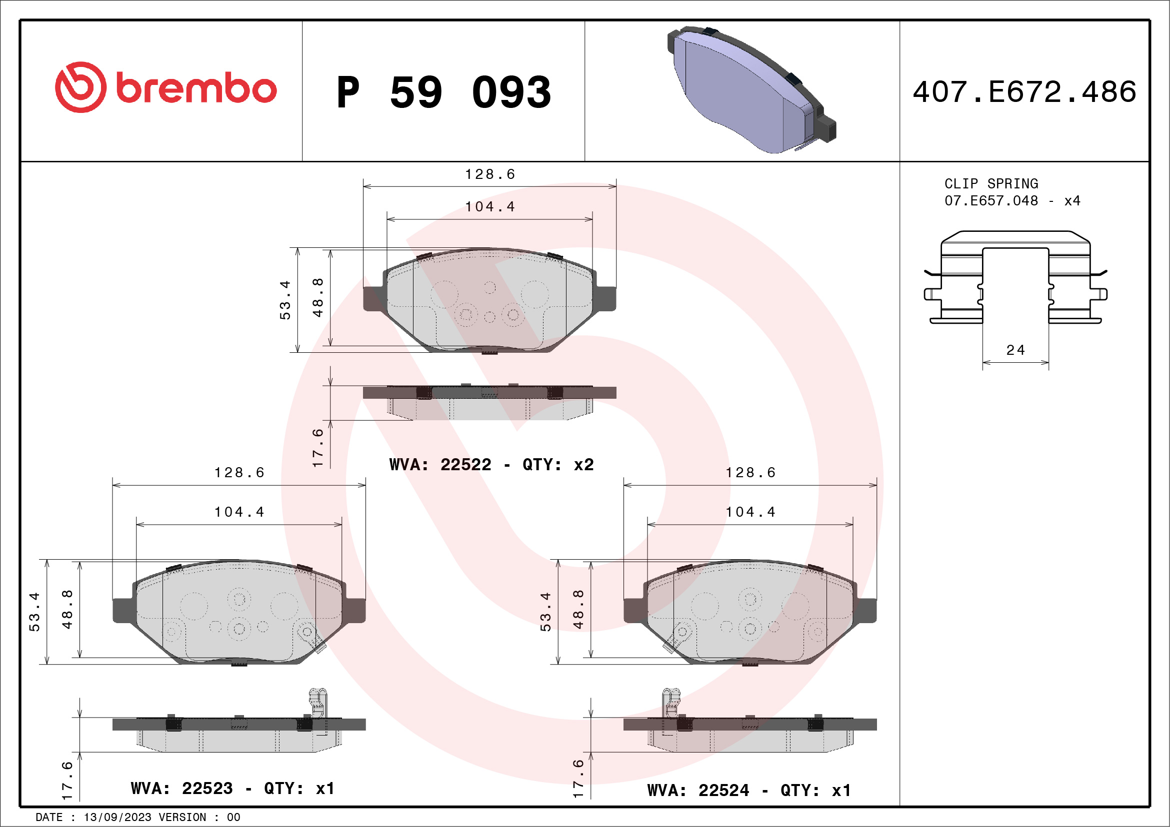 Brake Pad Set, disc brake - P 59 093 BREMBO