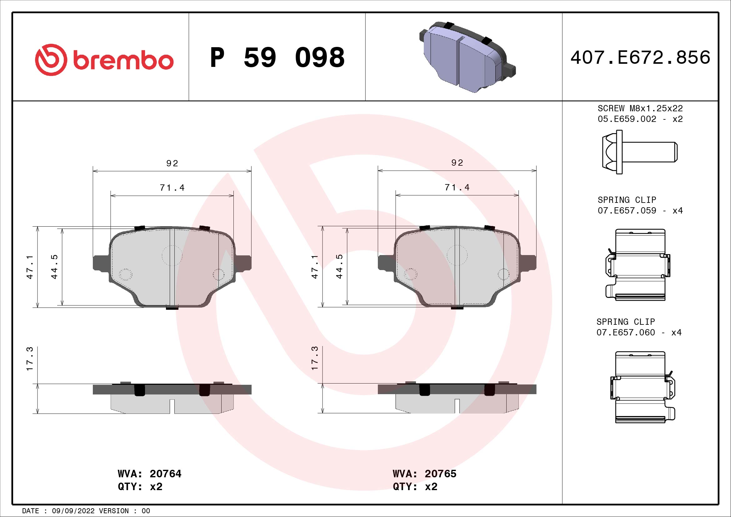 Kit pastiglie freno, Freno a disco - P 59 098 BREMBO
