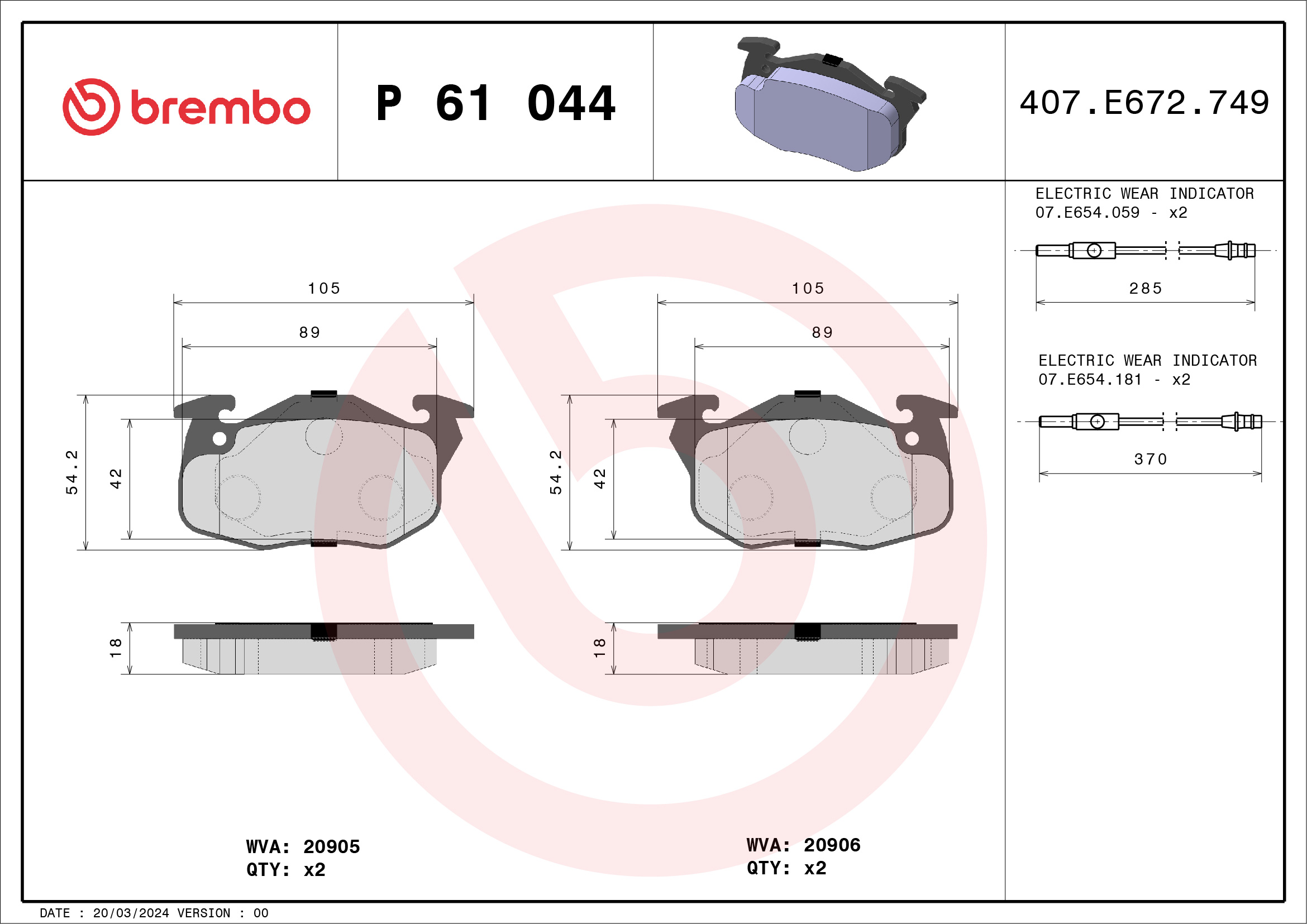 Brake Pad Set, disc brake - P 61 044 BREMBO