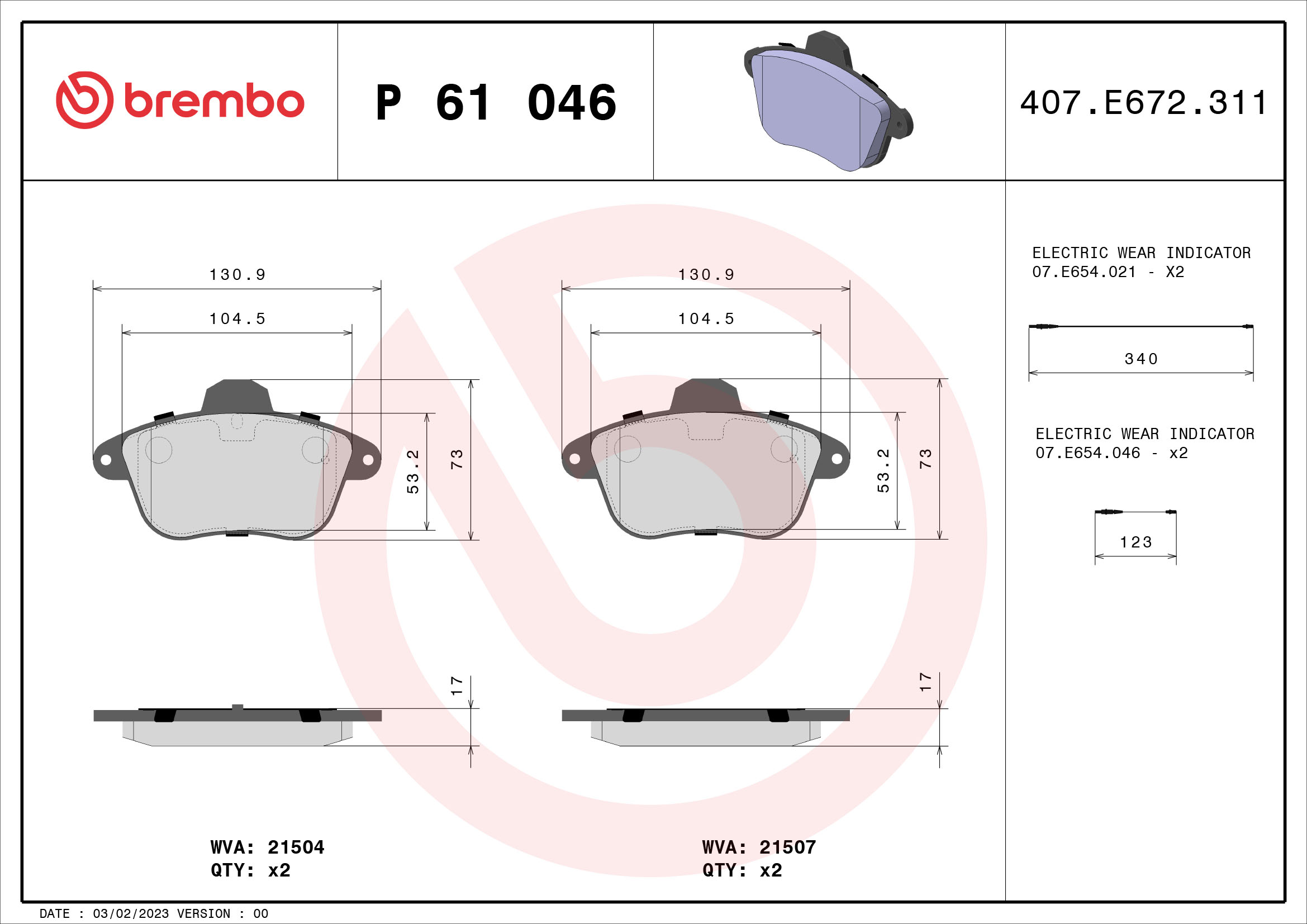 Kit pastiglie freno, Freno a disco - P 61 046 BREMBO