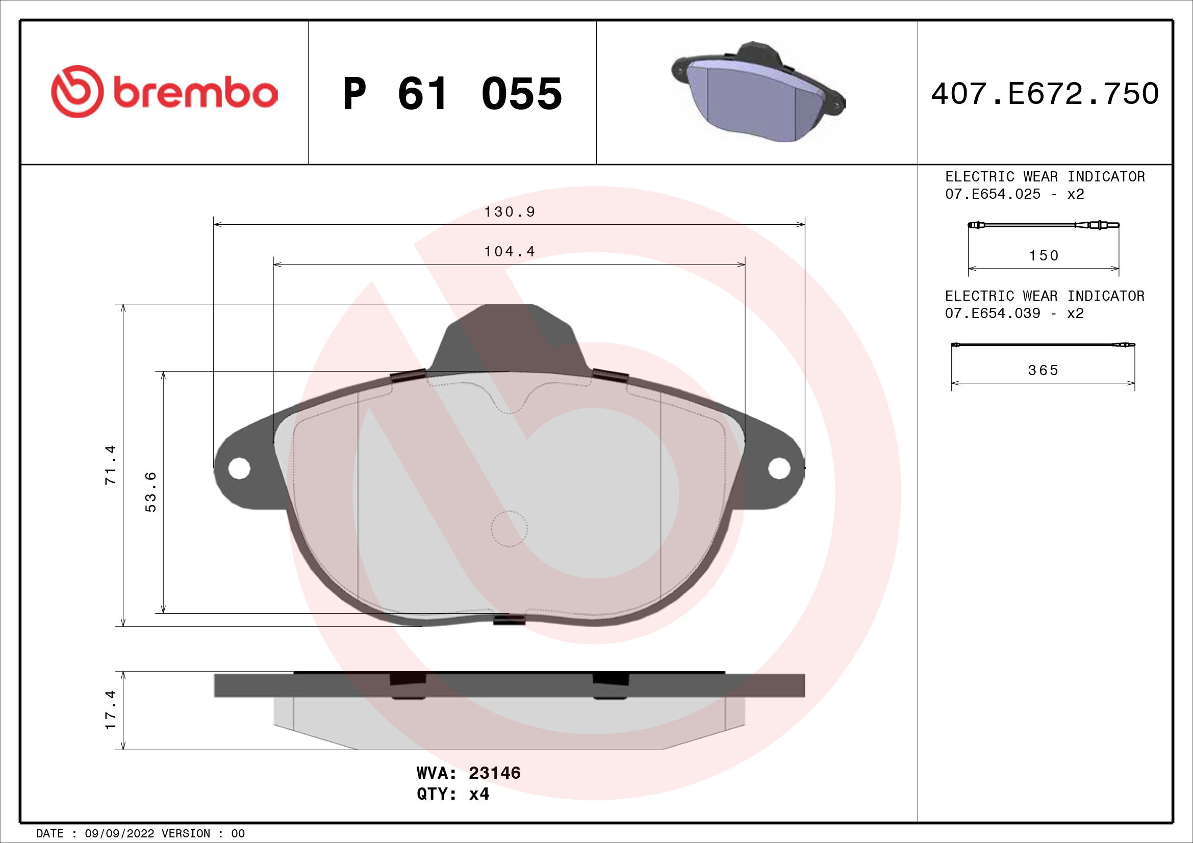 Brake Pad Set, disc brake - P 61 055 BREMBO