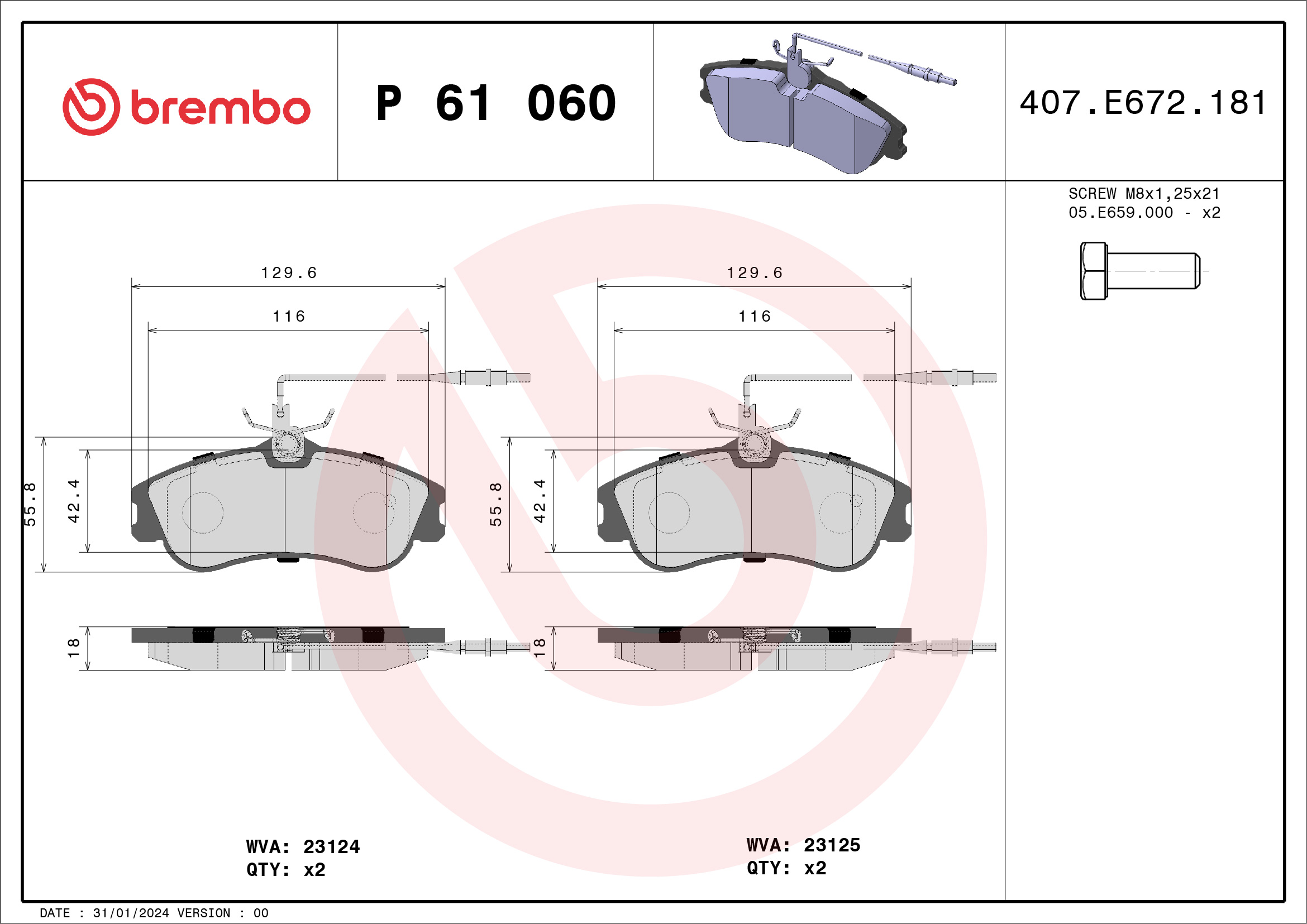 Kit pastiglie freno, Freno a disco - P 61 060 BREMBO