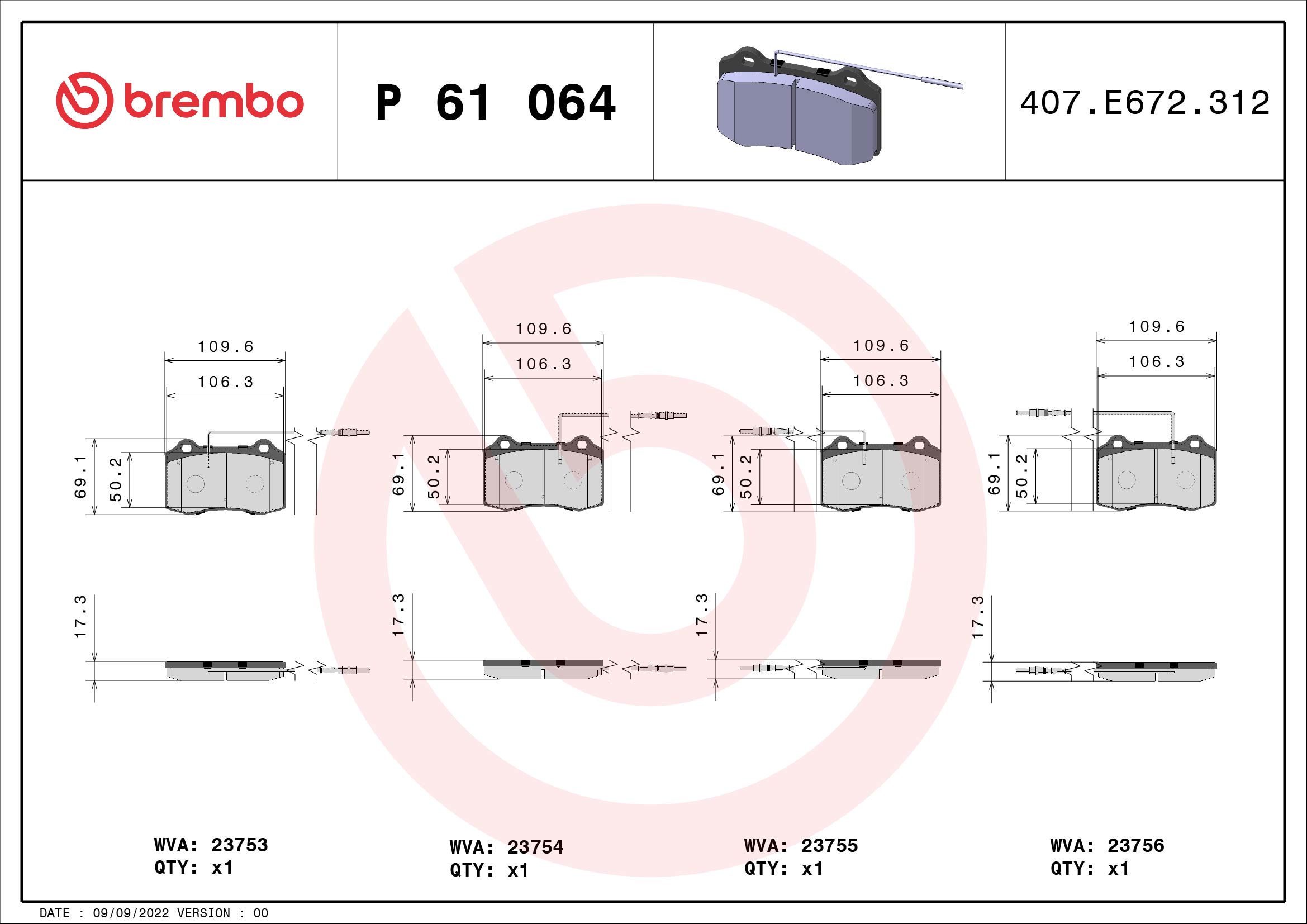 Kit pastiglie freno, Freno a disco - P 61 064 BREMBO