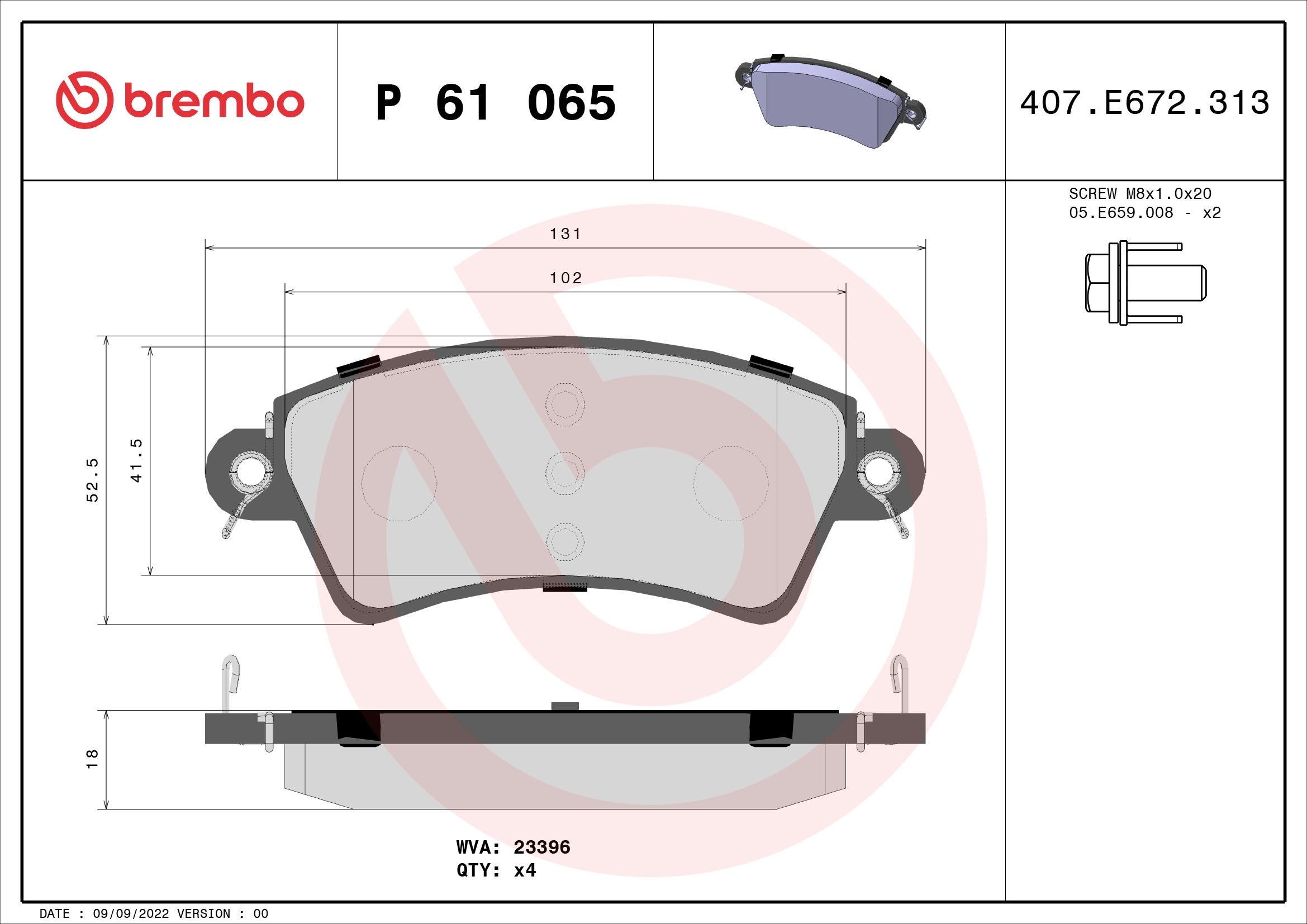 Brake Pad Set, disc brake - P 61 065 BREMBO