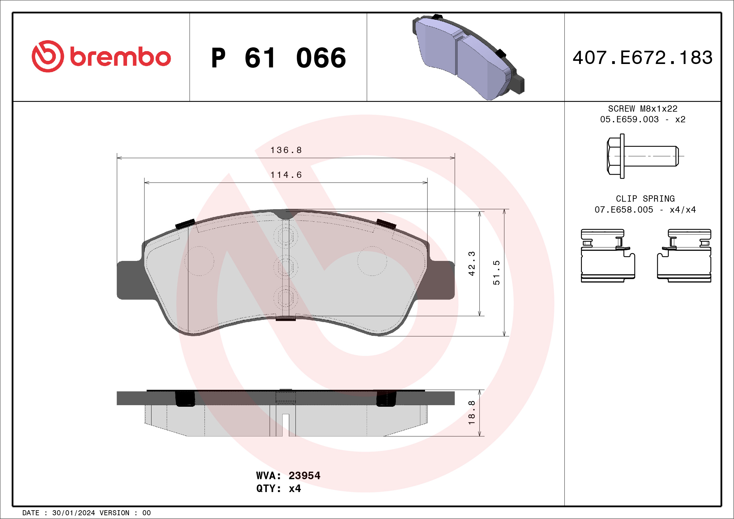 Brake Pad Set, disc brake - P 61 066 BREMBO