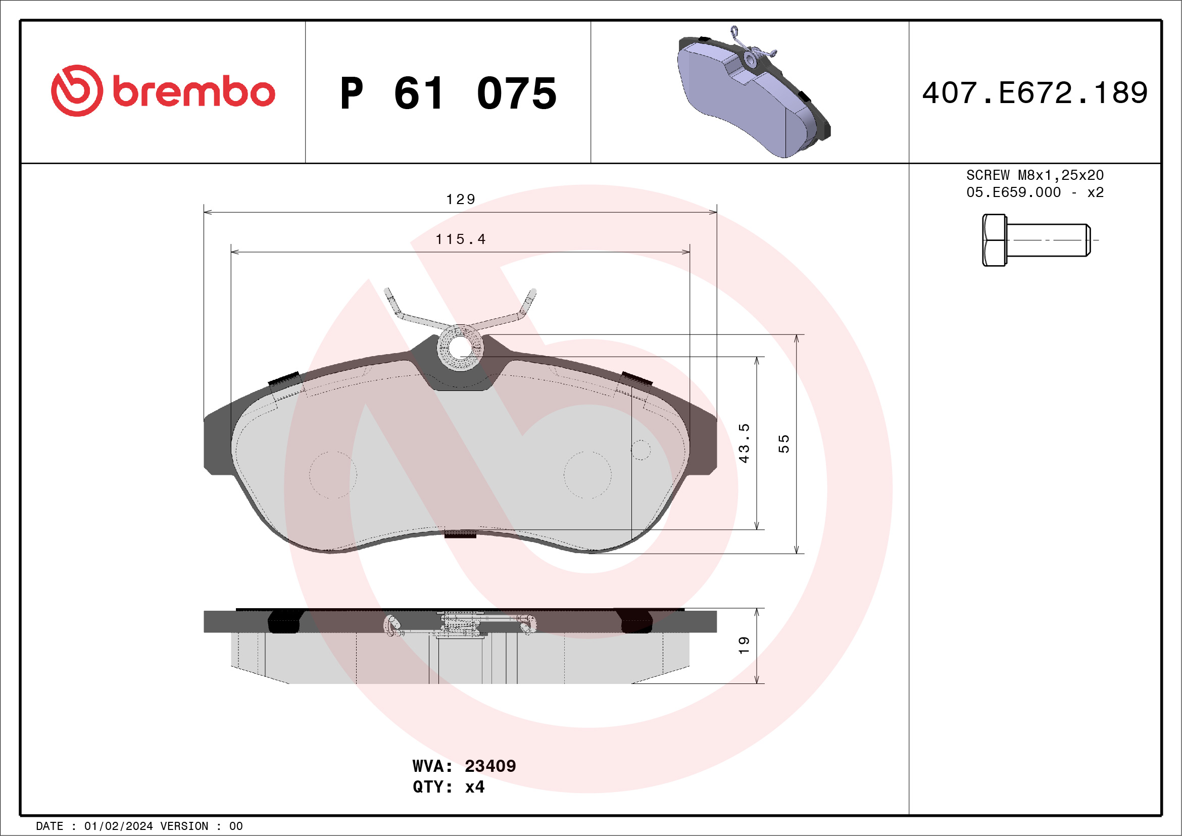 Brake Pad Set, disc brake - P 61 075 BREMBO